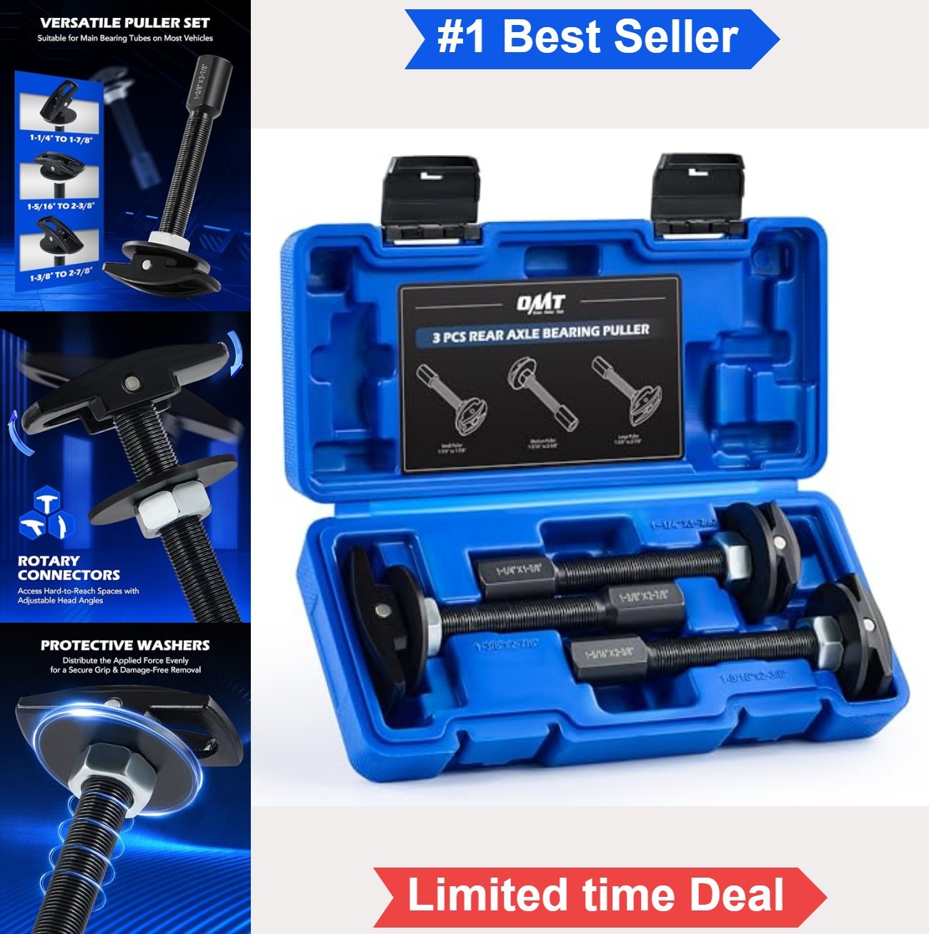 Rear Axle Bearing Puller Tool Set 3 Piece 1-1/4 to 2-7/8 Removal Kit Slide