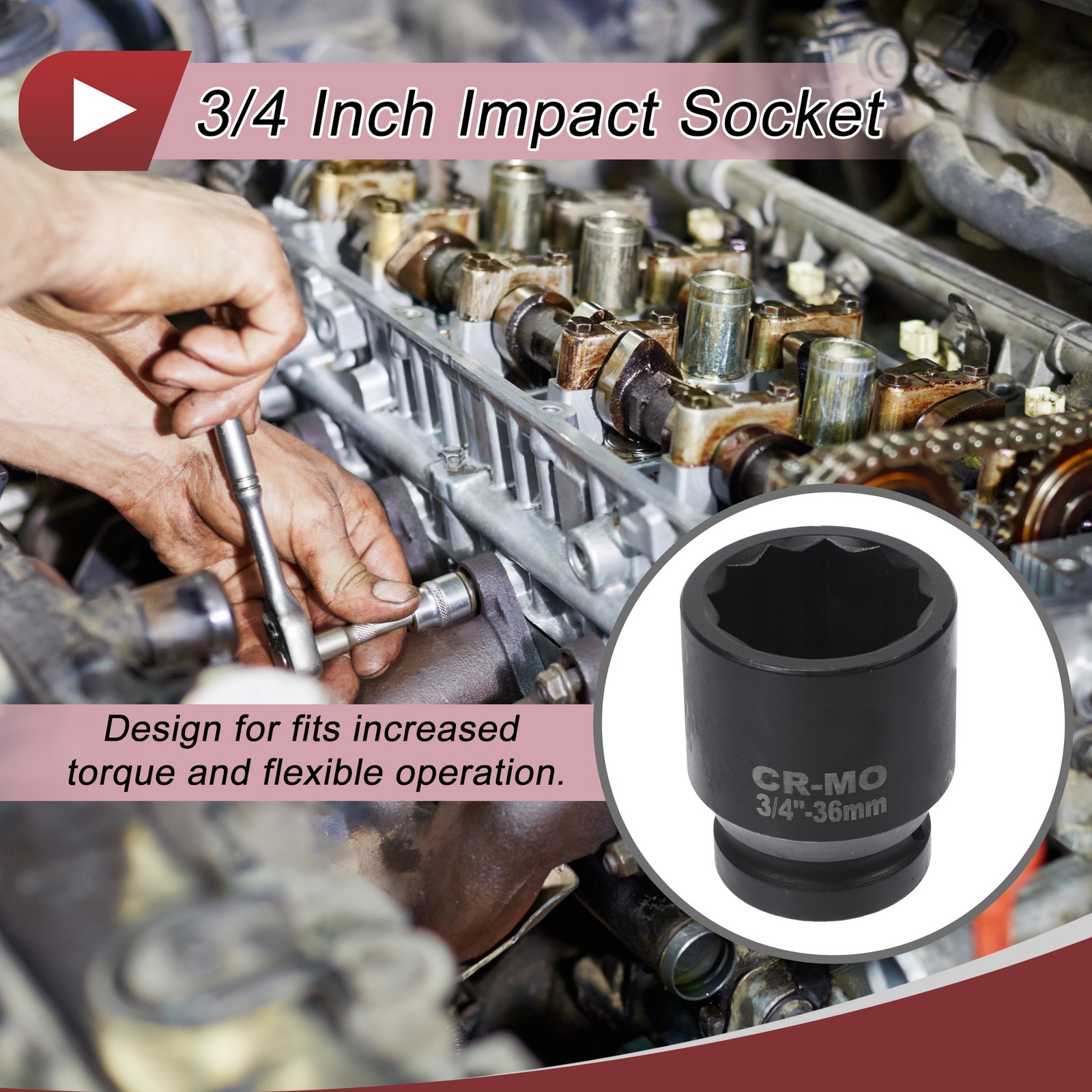 Universal 3/4 Inch Drive Impact Socket 36mm 12 Point High Carbon Steel 1 Pcs