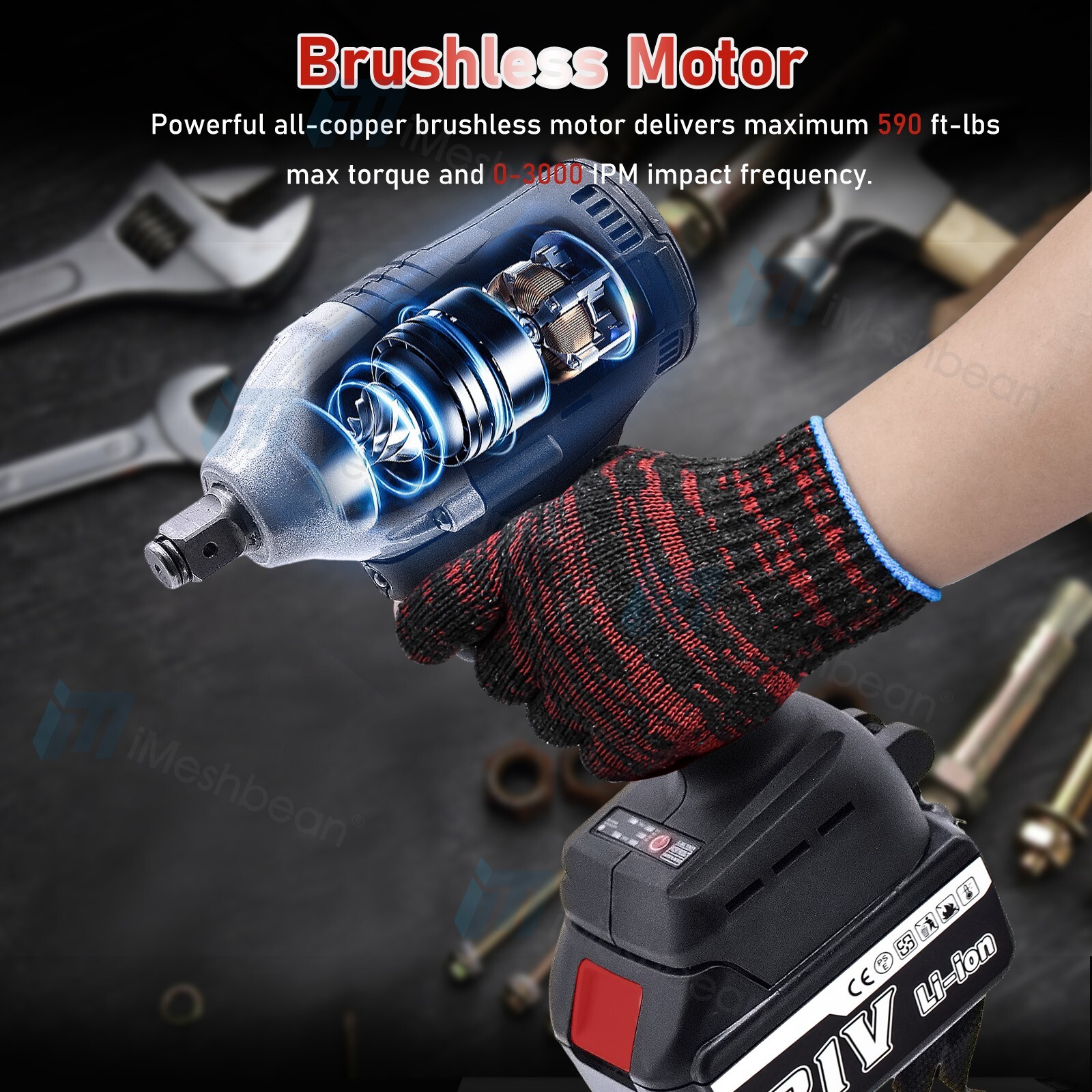 800Nm Cordless Electric Impact Wrench 1/2» Gun High Power Driver Li-ion Battery