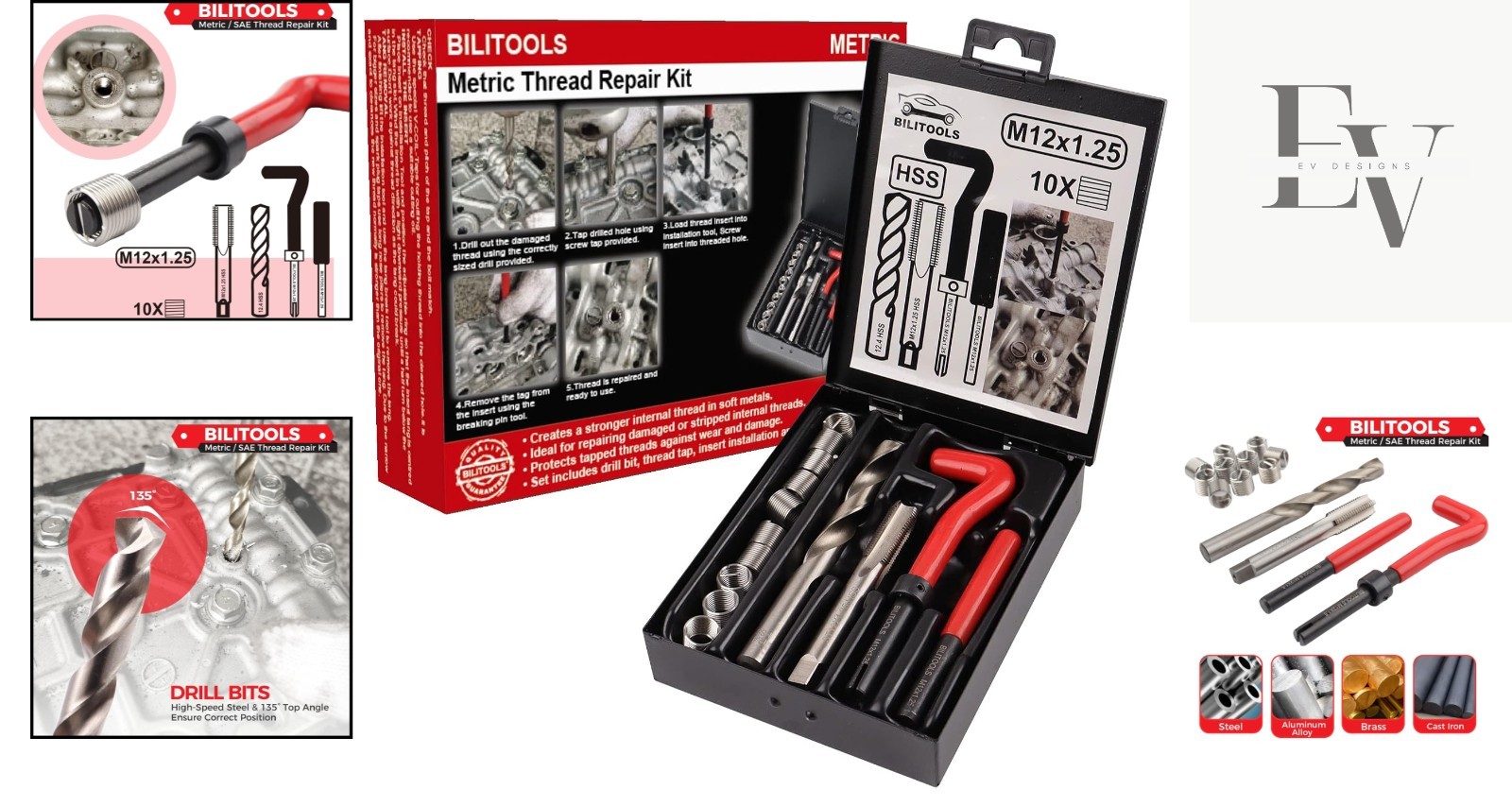 Professional M12x1.25 HSS Thread Repair Kit with 304 Stainless Steel Inserts