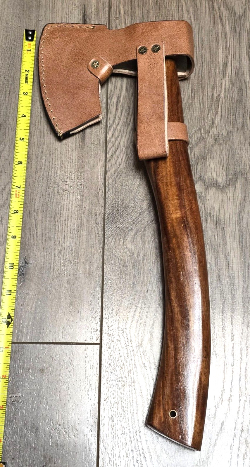16″ Custom Hand Made Damascus Axe/ Hatchet w/Rosewood Handle & Leather Sheath