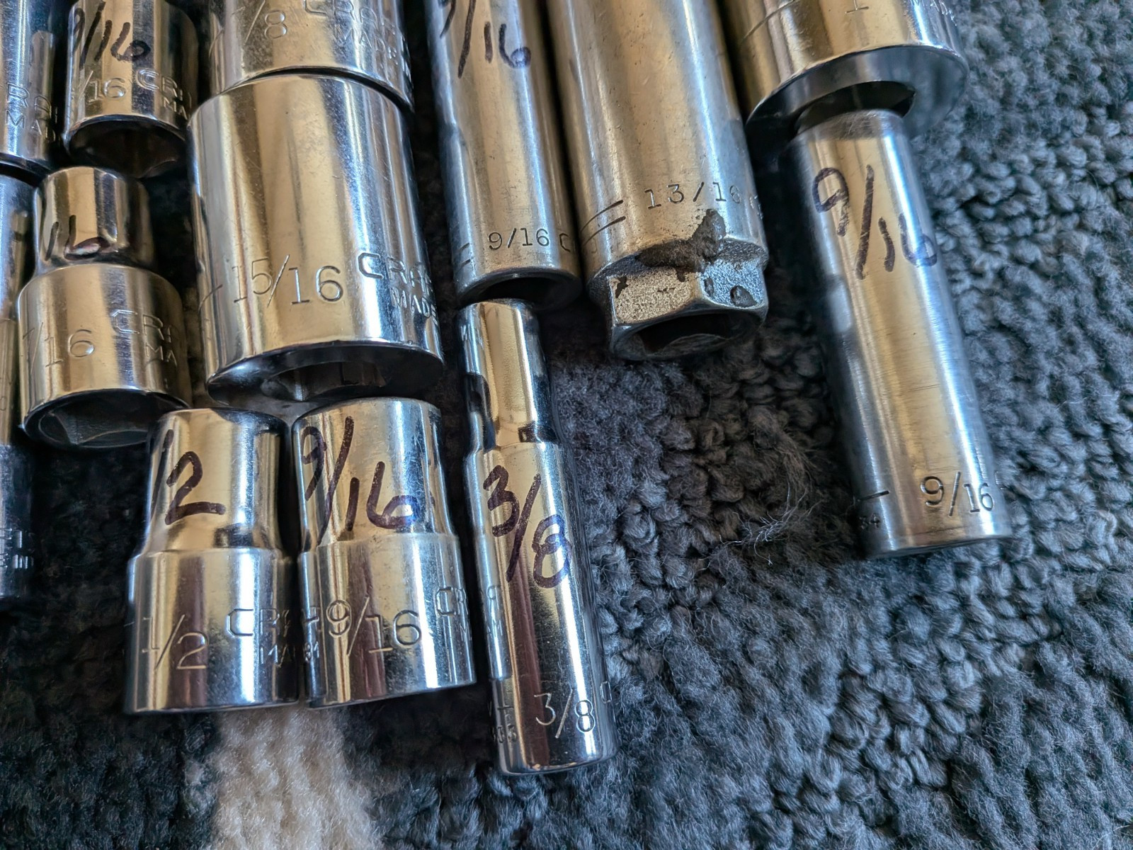 Vintage Craftsman Lot Of 19 SAE 3/8” 1/2″ Drive V-VV- sockets 6Pt 12pt