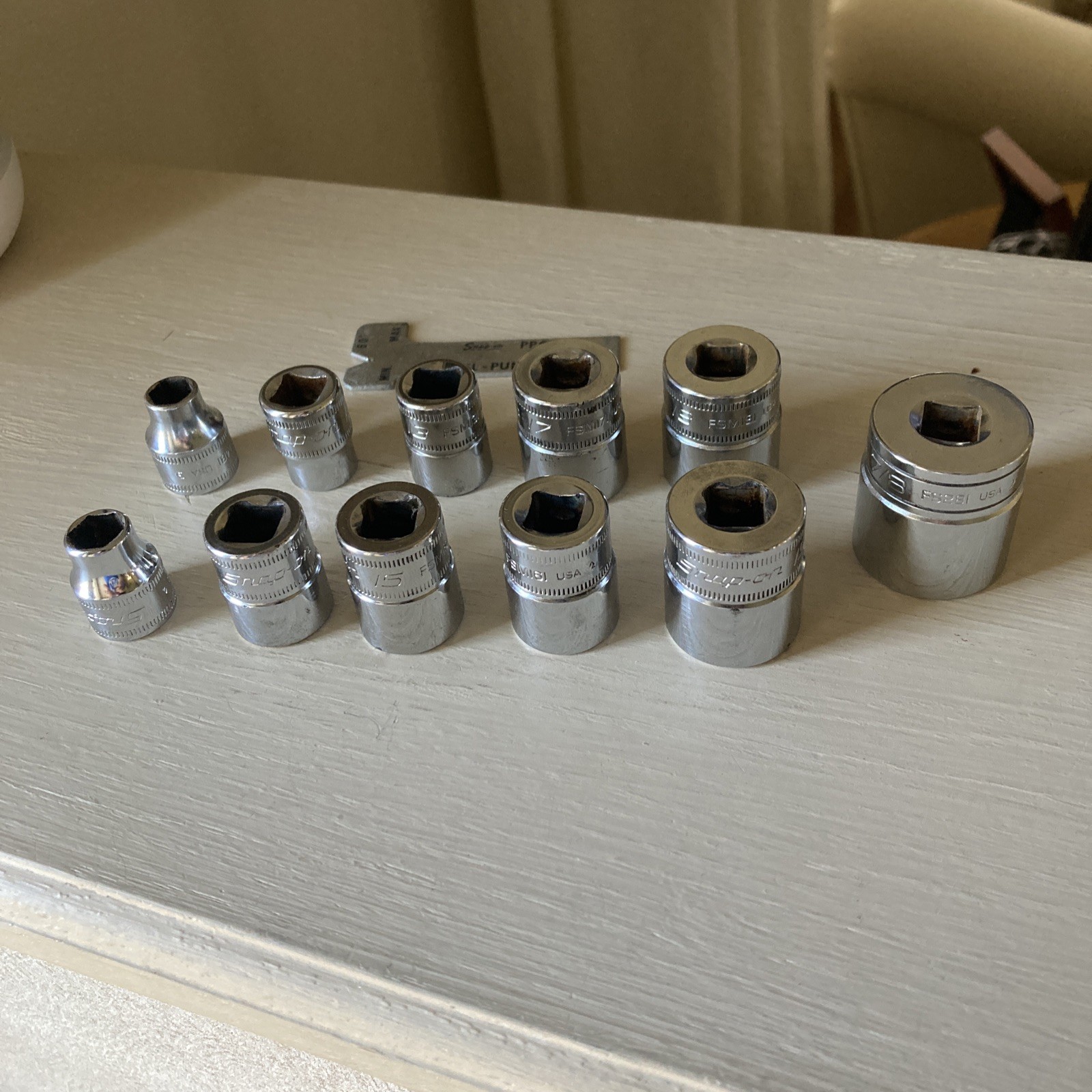 12 Pieces Snap On Tools Lot (11 Sockets + 1 Chisel Punch Gage)