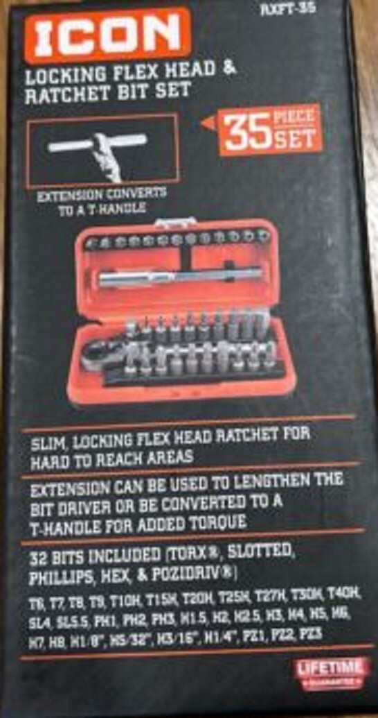 BRAND NEW ICON Locking Flex Head Ratchet and Bit Set 35 Piece USA SELLER SALE !!