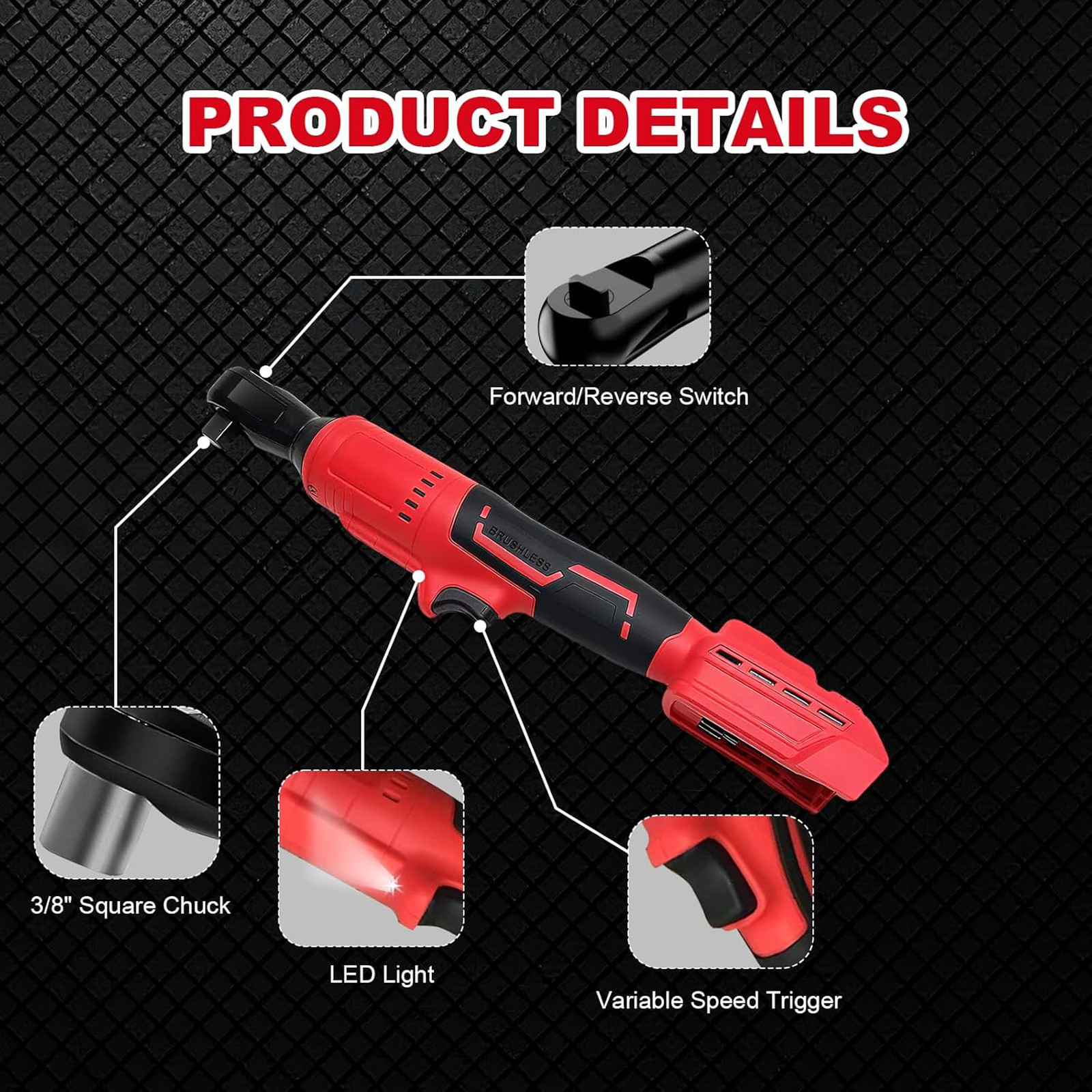 3/8″ Ratchet Wrench Compatible with Milwaukee 18v Battery,Brushless Motor 400rpm
