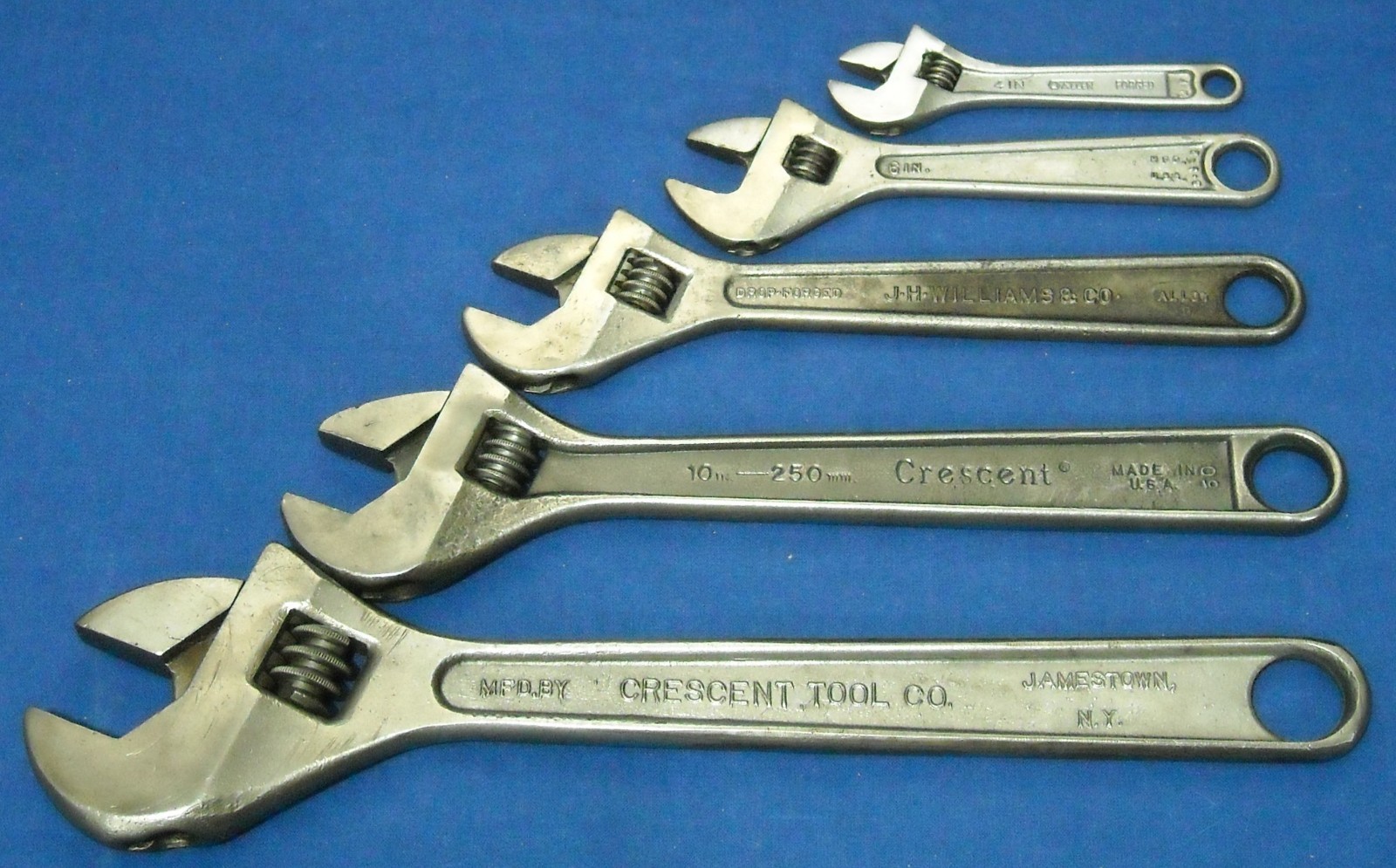 Vintage Crescent J.H. Williams Allen Adjustable Wrench Set 4, 6, 8, 10 & 12 inch