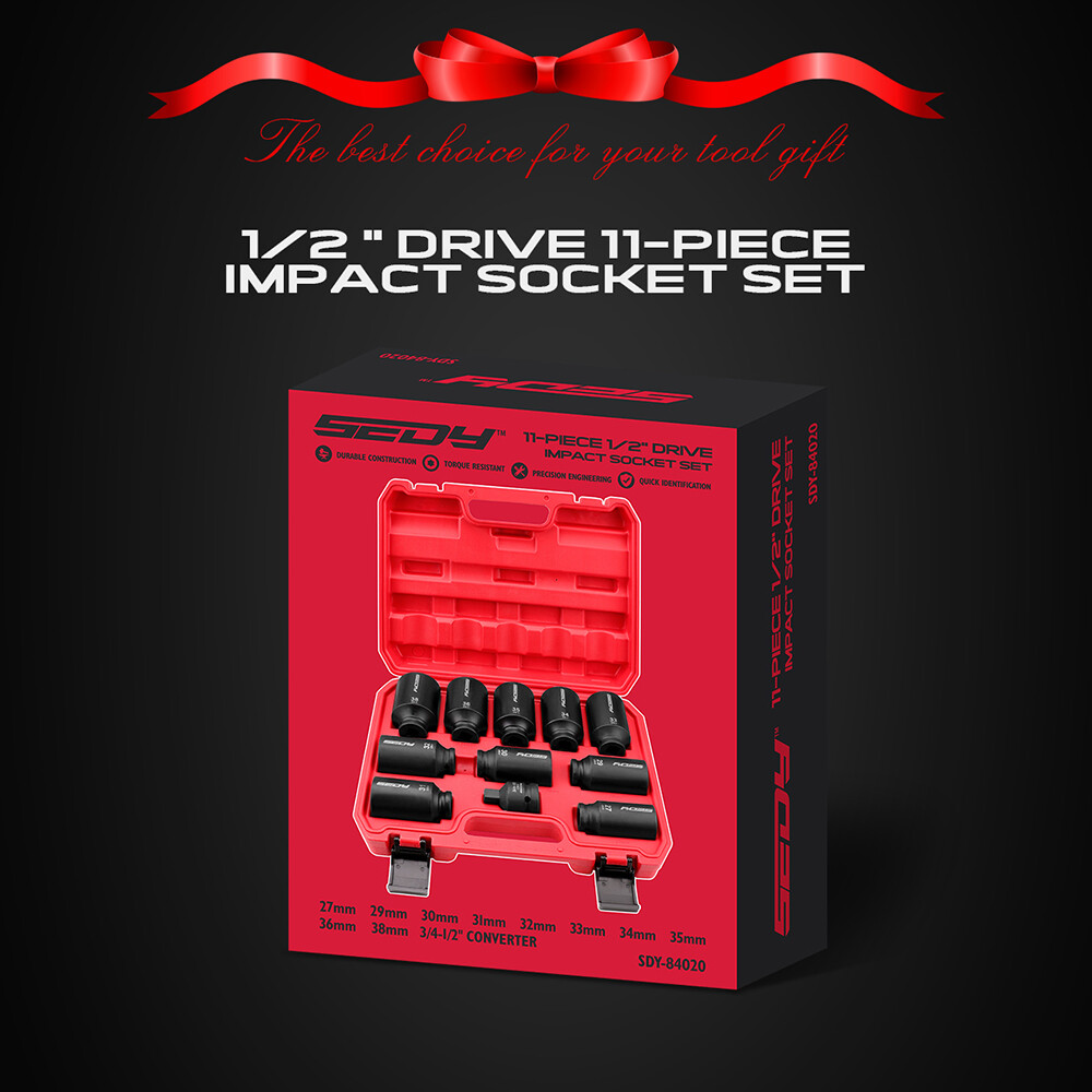11-Piece 1/2 Drive Deep Impact Socket Set Metric Wheel Axle Nut Wrench 27-38 MM