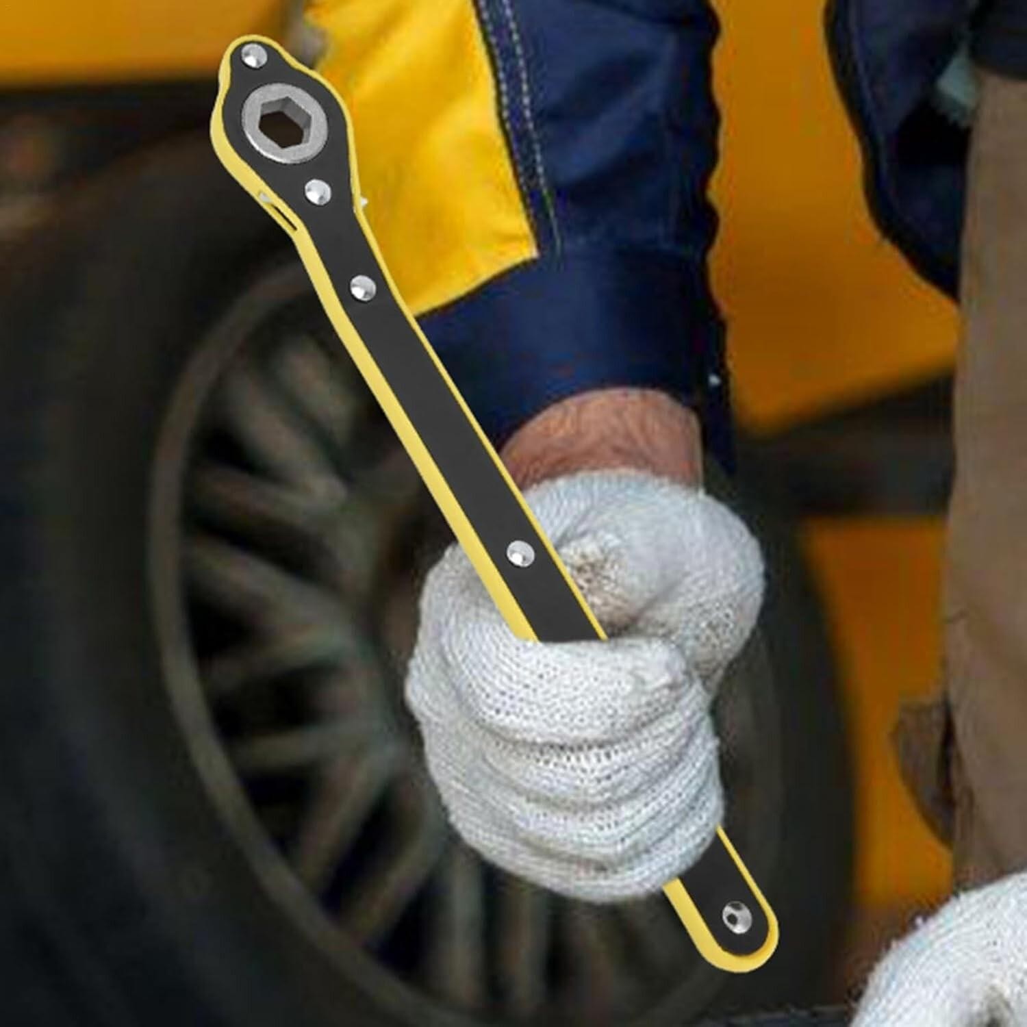 Yellow/Black Car Jack Ratchet Wrench Tire Wheel Lug Wrench Hand Repair Tool Auto
