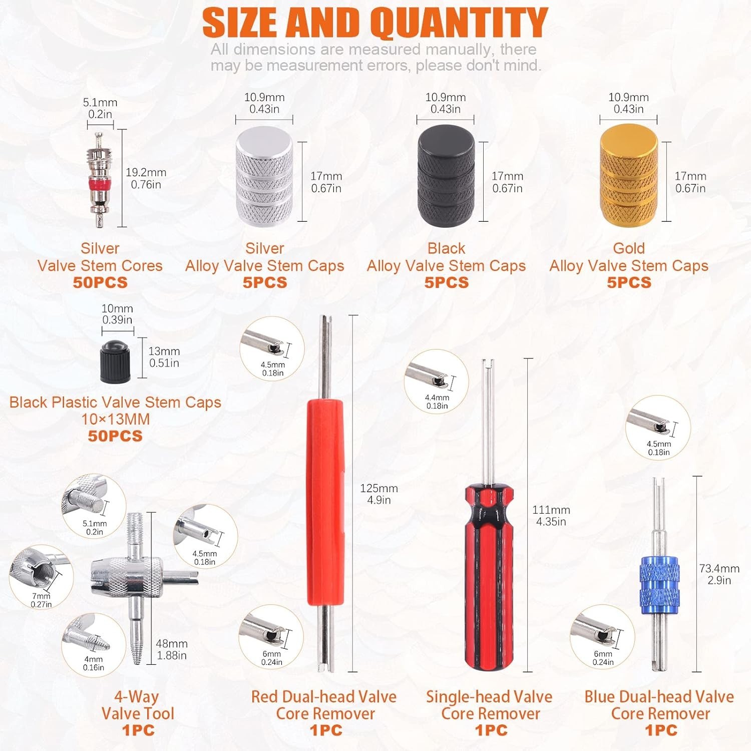 119Pcs Valve Core Remover Tools with Aluminum Tire Valve Stem Caps, Valve Cor…