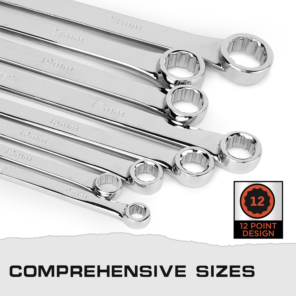 Extra Long Wrench Set Double Box End Metric 9Pcs CR-V with EVA Foam Organizer