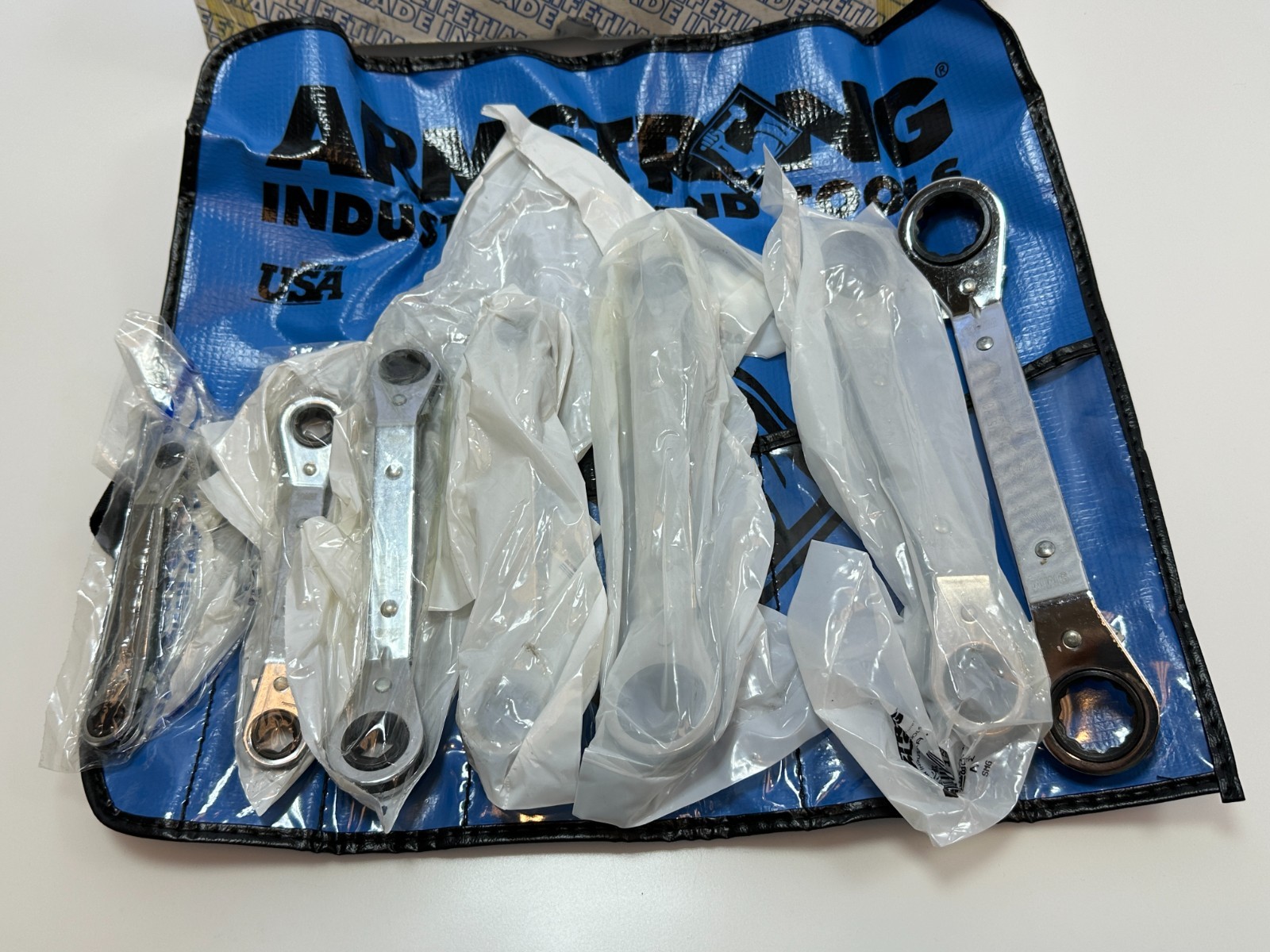 NOS Armstrong Tools USA 54-655 7pc Metric 7mm-21mm Offset Ratcheting Wrench Set