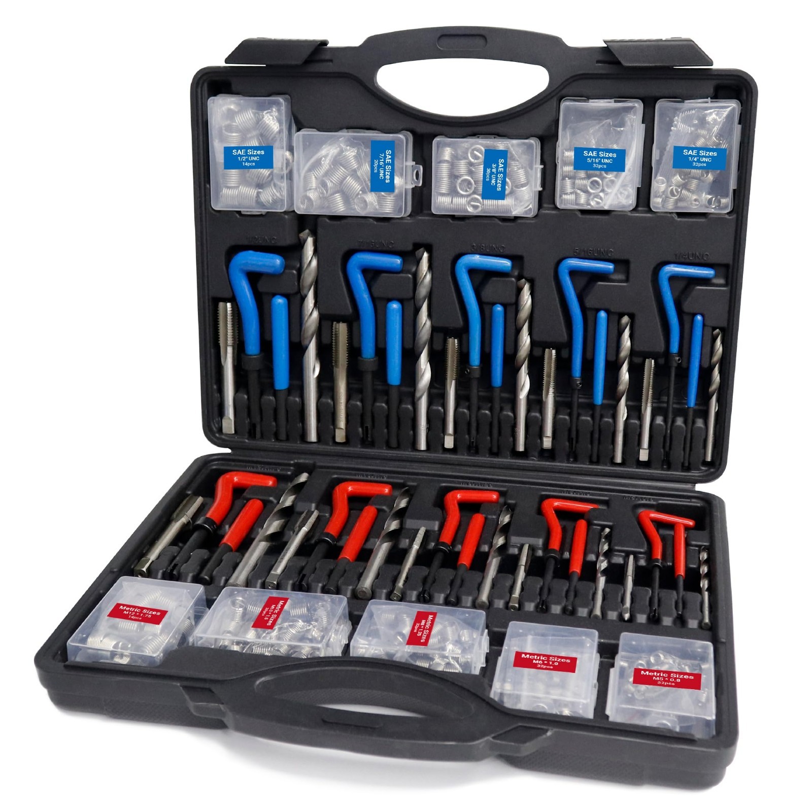 320-Piece Thread Repair Tool Kit | SAE & Metric Inserts, HSS Drill Bits, Taps |