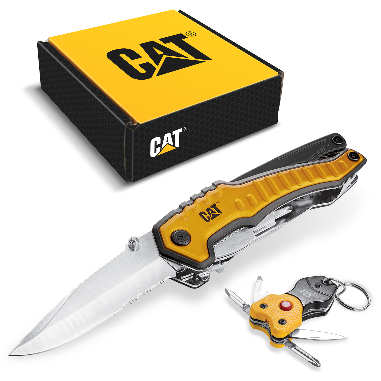 Cat 2 Piece XL Multi-Tool and Multi-Tool Key Chain with Light Gift Box Set –