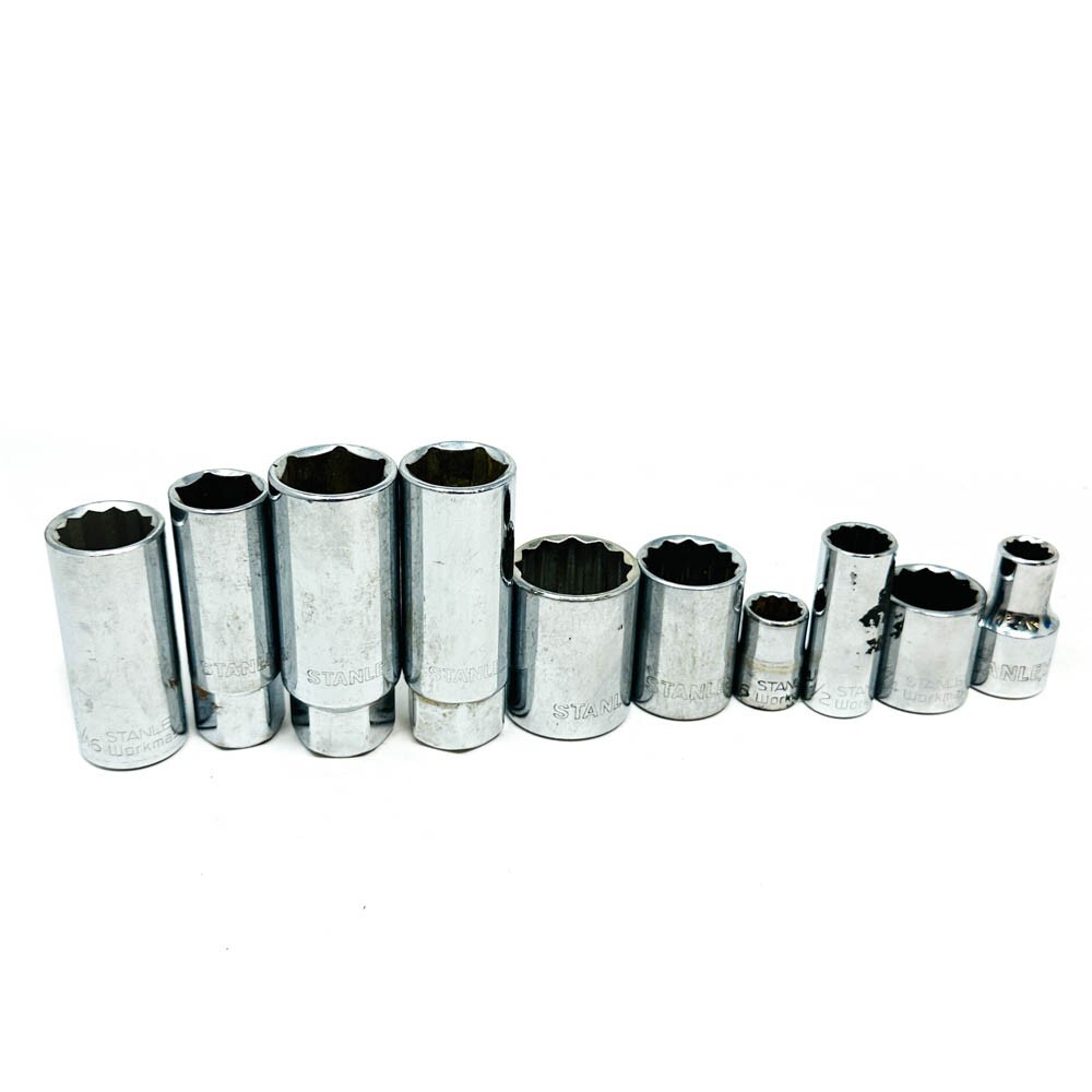 Stanley 86-461, 86-381 SAE 6, 12 Pt 1/2 and 3/8 in Drive, Mixed Socket Set 10Pcs