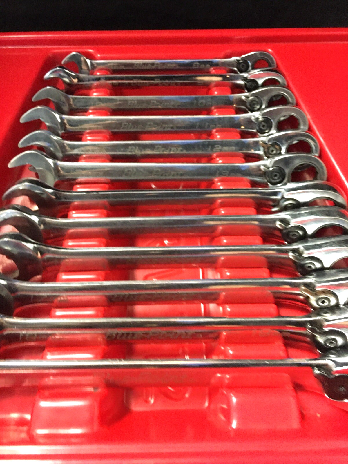 Blue Point 12 Pc Metric 15° Offset Ratcheting Combination Wrench Set BOERM712
