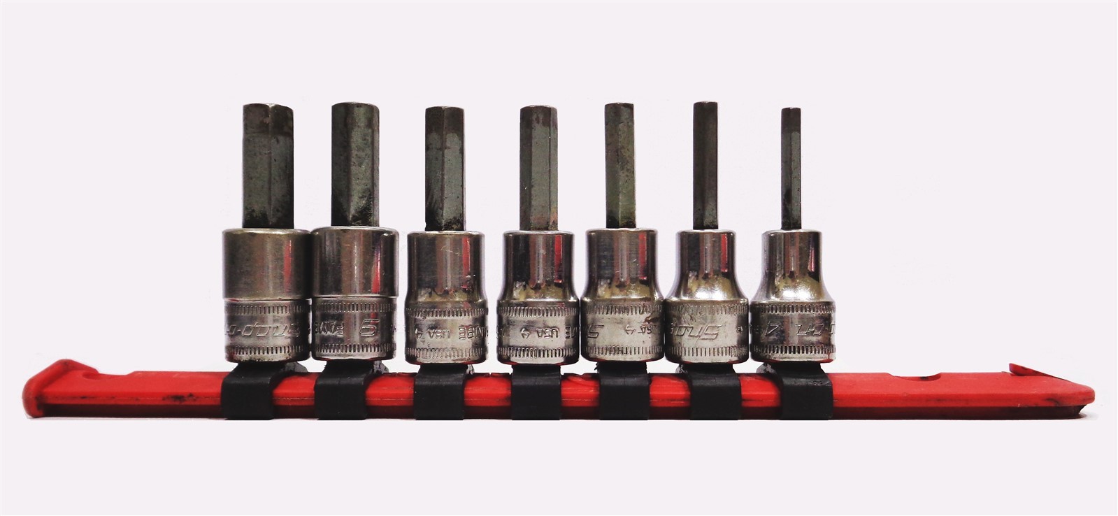 Snap-on 207EFAMY 7pc 3/8″ Drive Metric Hex Bit Socket Set (4-10 mm) & clip tray