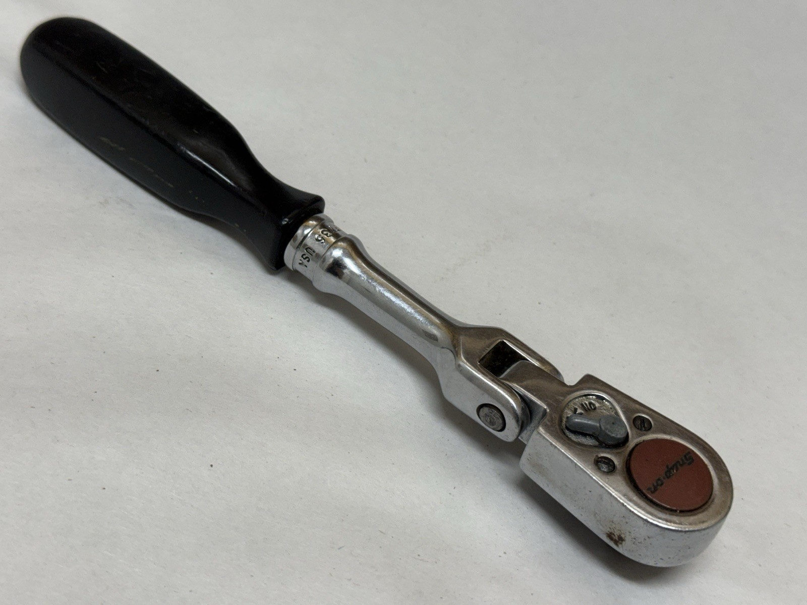USA Snap-On F735 Hard Black Short Handle Flex Head 3/8″ Drive Ratchet Vintage