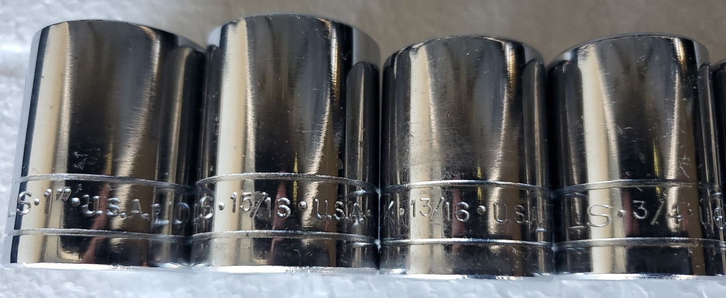 S-K 401 Series 8 Piece 1/2 Drive Sockets 1″15/16″13/16″3/4″11/16 5/8″9/16″1/2″