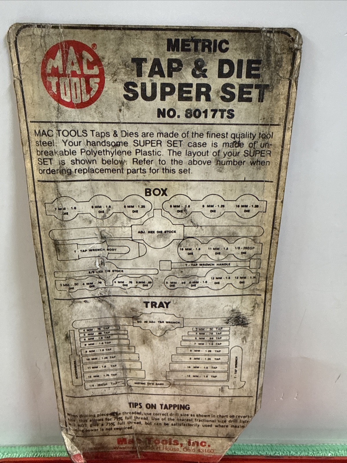 Mac Tools Metric Tap and Die set Rethreading 8017TS