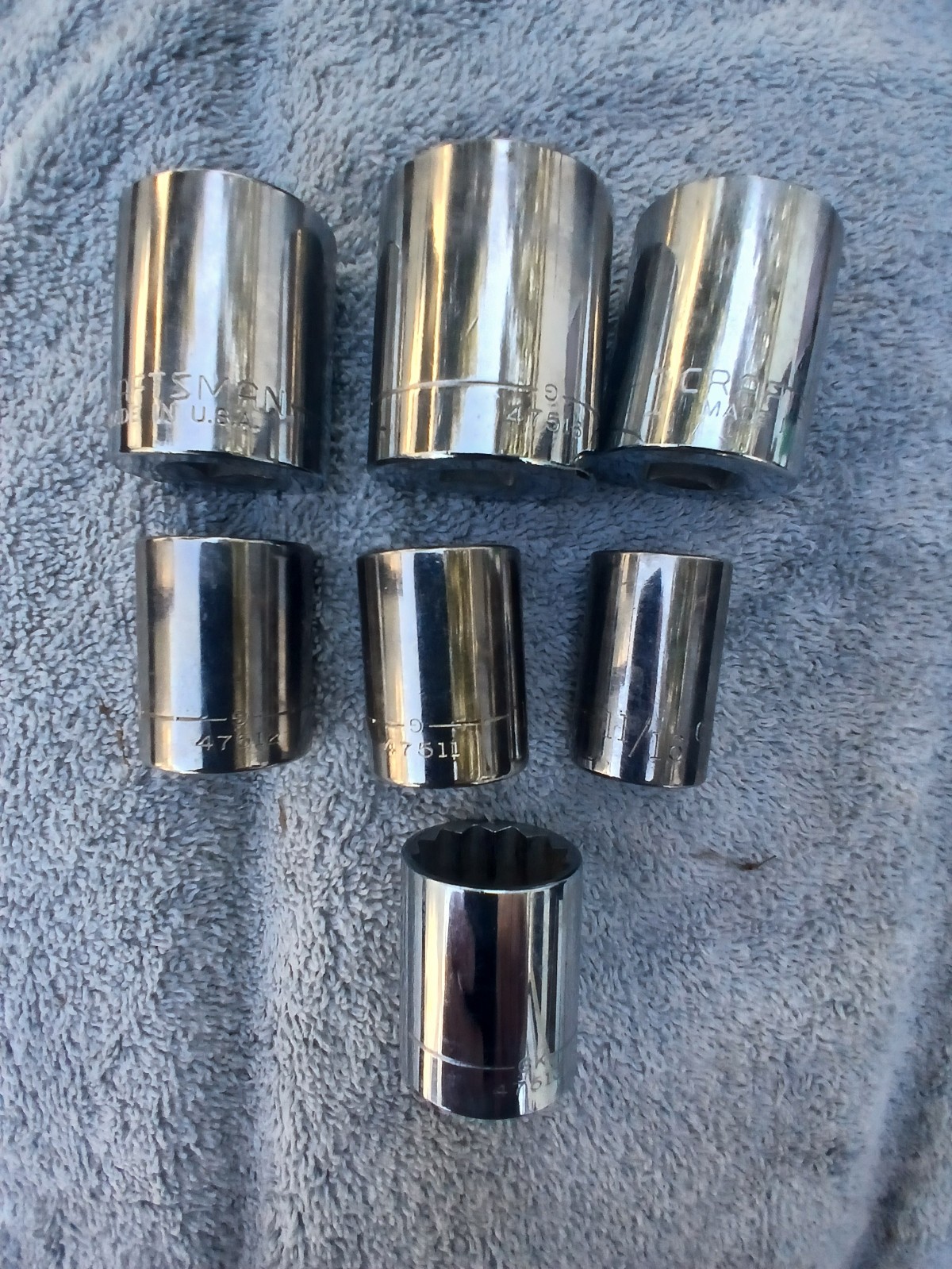 7 Craftsman USA 1-1/8″,1-1/16, 1″, 15/16″,7/8″,13/16″11/16″ Socket 12 Point 1/2″