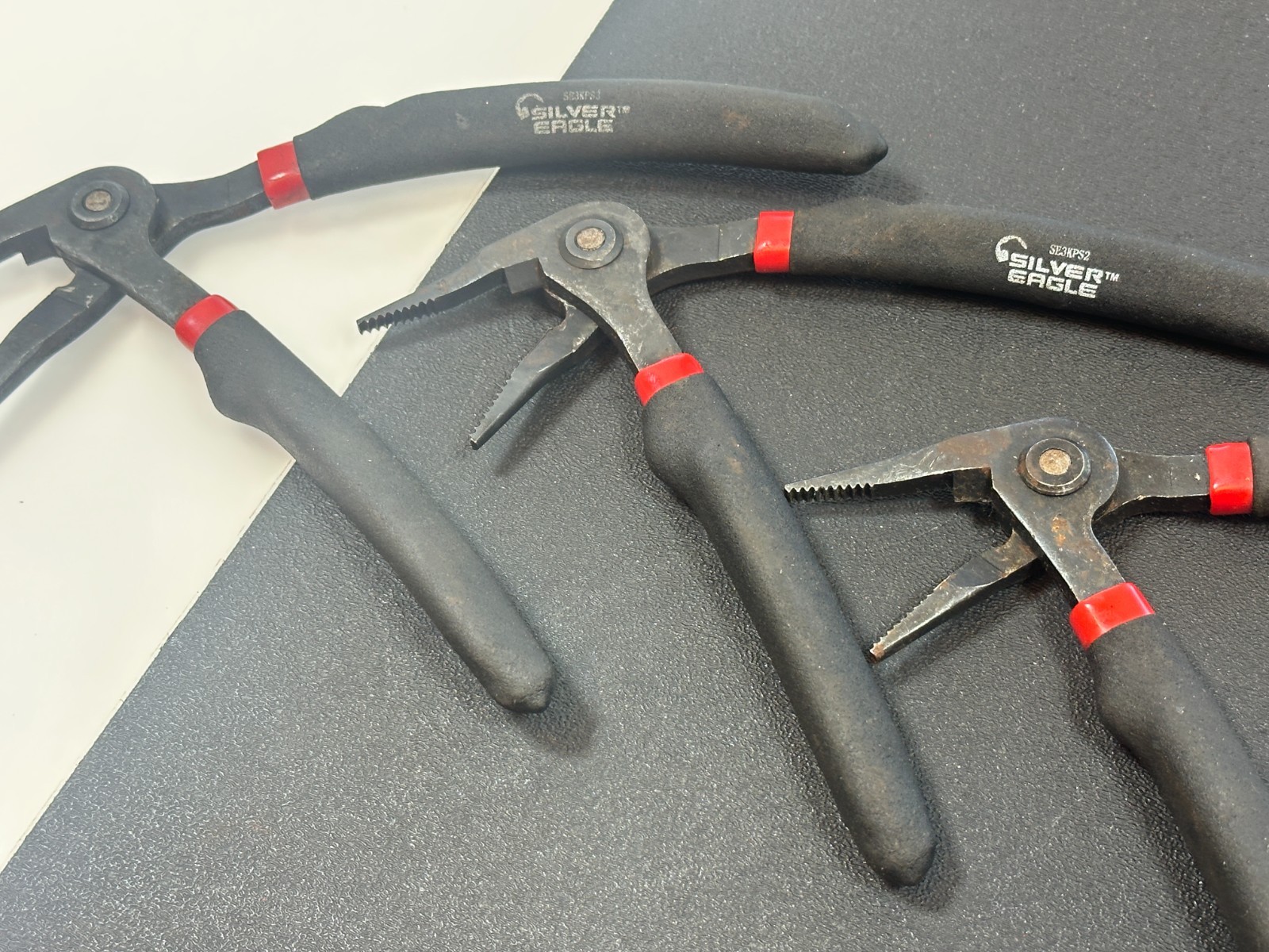 Matco Silver Eagle 3pc Pistol Grip Needle Nose Pliers Set Lot Black Soft Grip