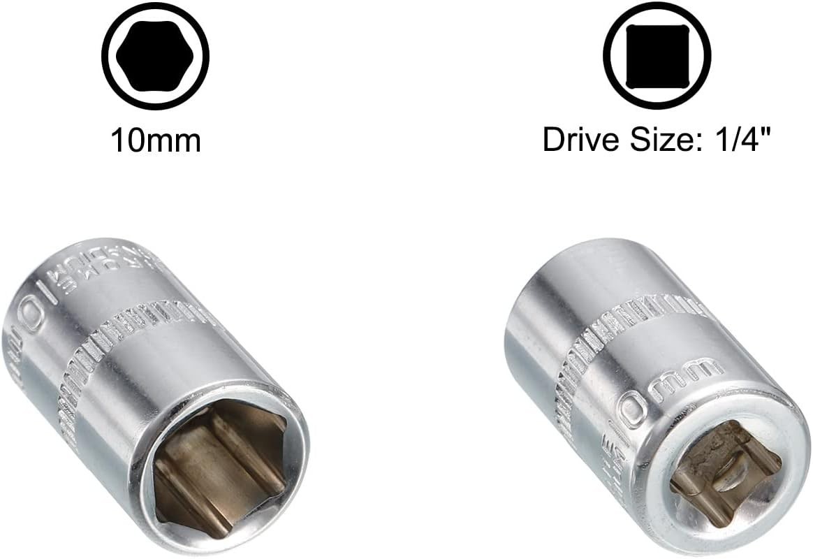 1/4-inch Drive by 8mm & 10mm Deep and Shallow Socket Set, 6-Point CR-V Steel