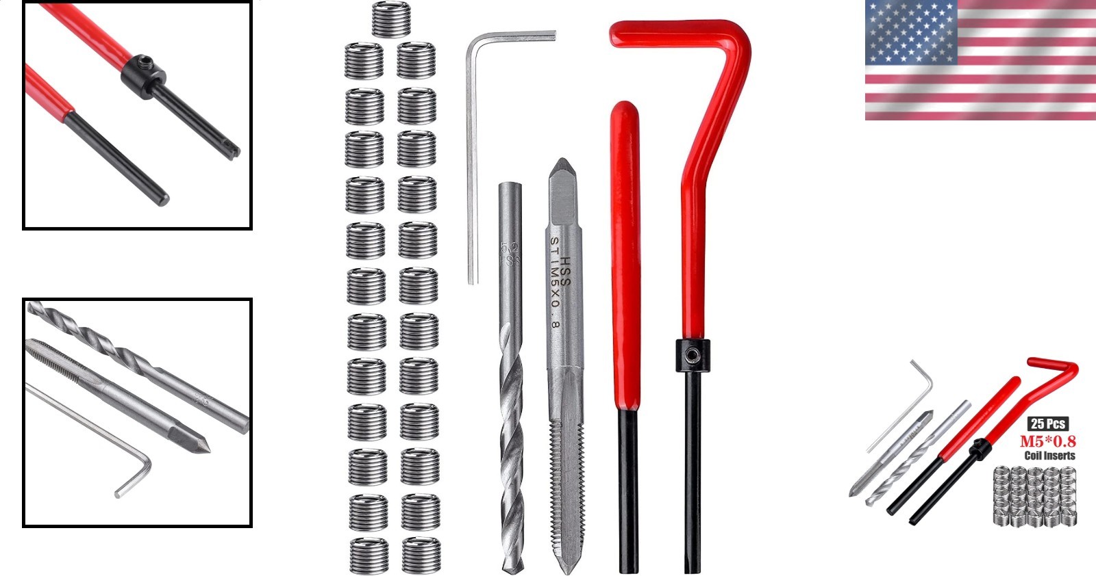 M5 x 0.8mm Thread Repair Kit, 30pc Stainless Steel Inserts, Helicoil Compatib…