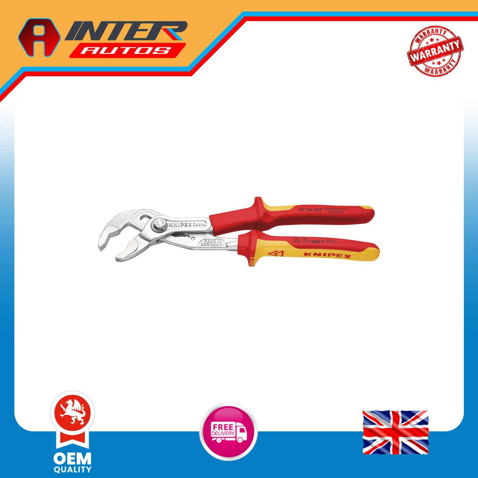 Draper KNIPEX 87 26 250 SB Cobra® VDE High-Tech Water Pump Pliers, 250mm 34672
