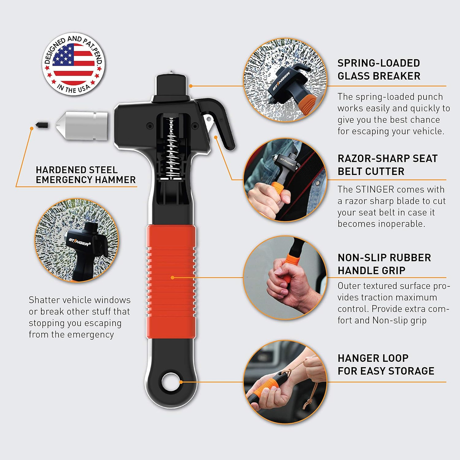 Car Emergency Escape Tool, Hardened Carbon Steel Safety Hammer, Window Breaker