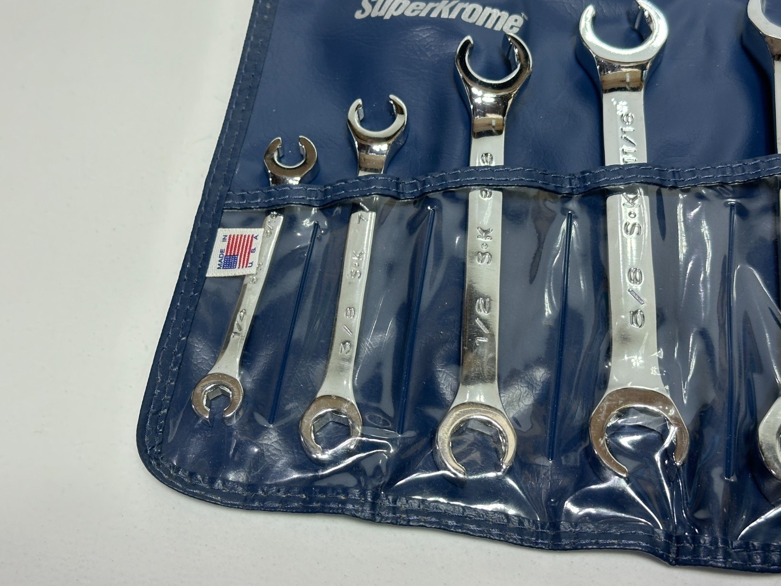 NOS SK Tools USA 381 SAE 1/4-7/8″ 5pc Flare Nut Line Wrench Set, 6 Point, Pouch