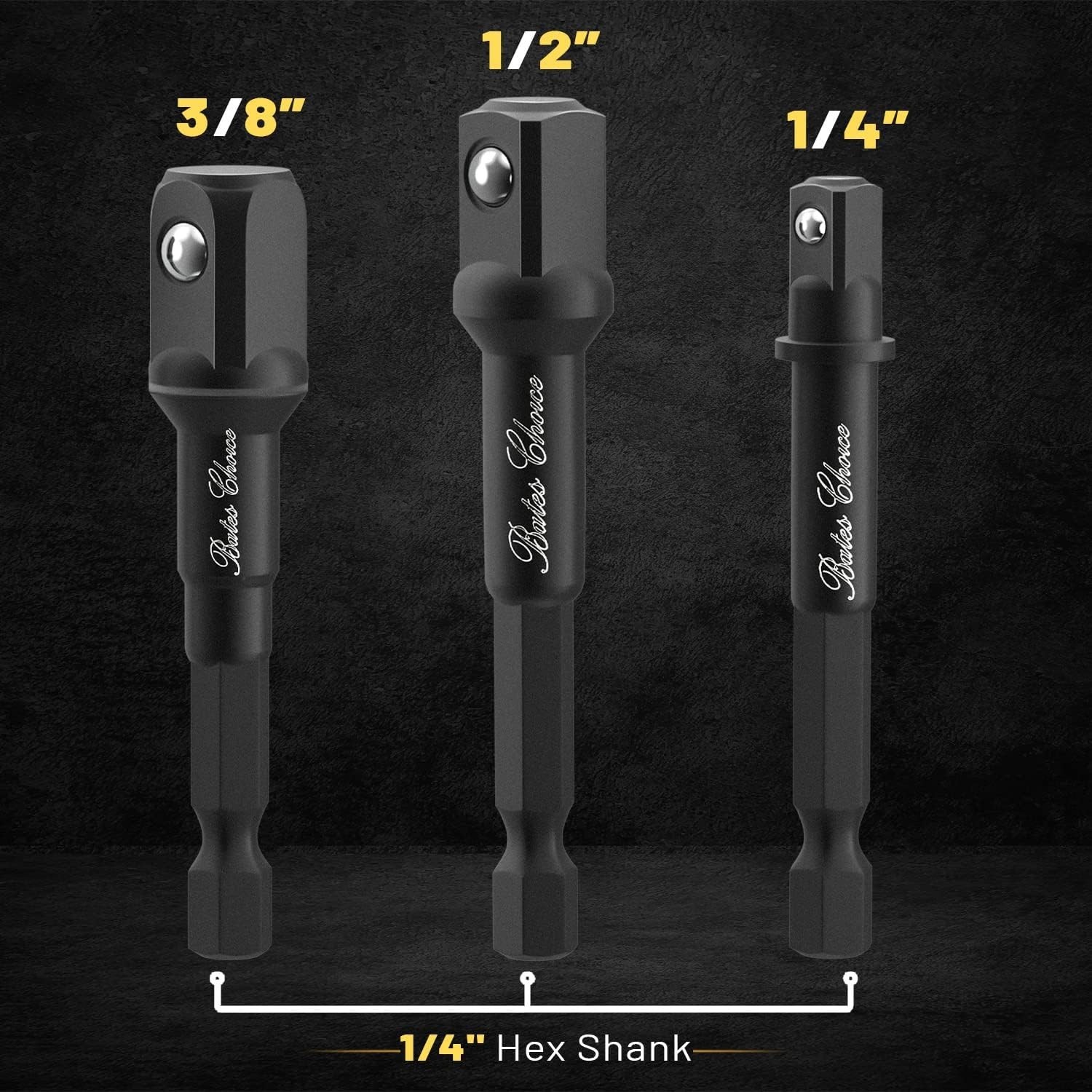 Bates 3-Piece Socket Adapter Set: Adapt Your Drill to 1/4″, 3/8″, & 1/2″ Sizes