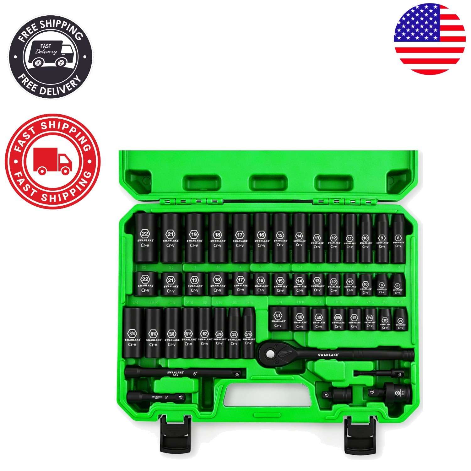 Swanlake 50-Piece Impact Socket Set – SAE & Metric, 3/8» Drive for Mechanics