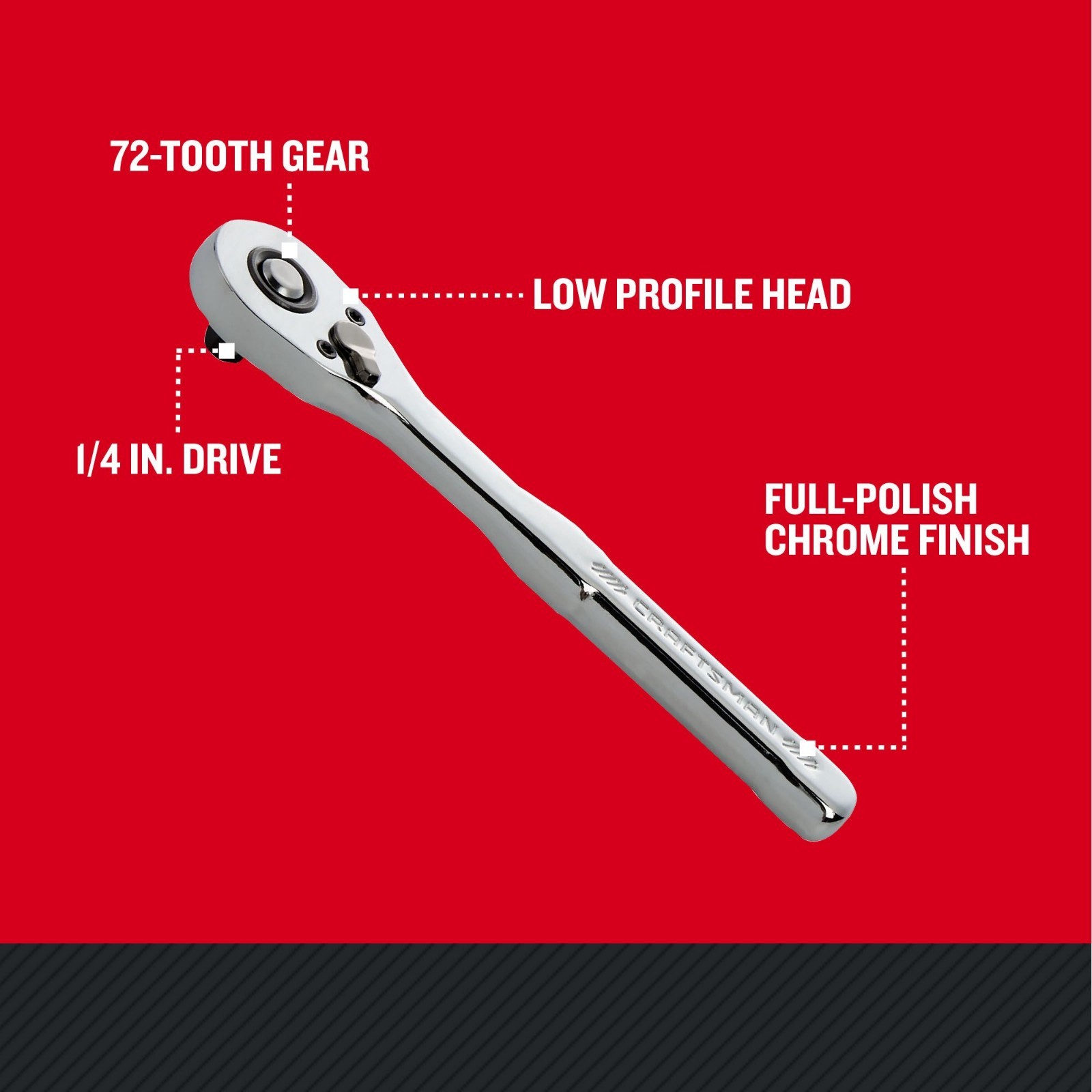 CRAFTSMAN 72‑Tooth 1/4″ Drive Full Polish Handle Ratchet Socket Wrenc