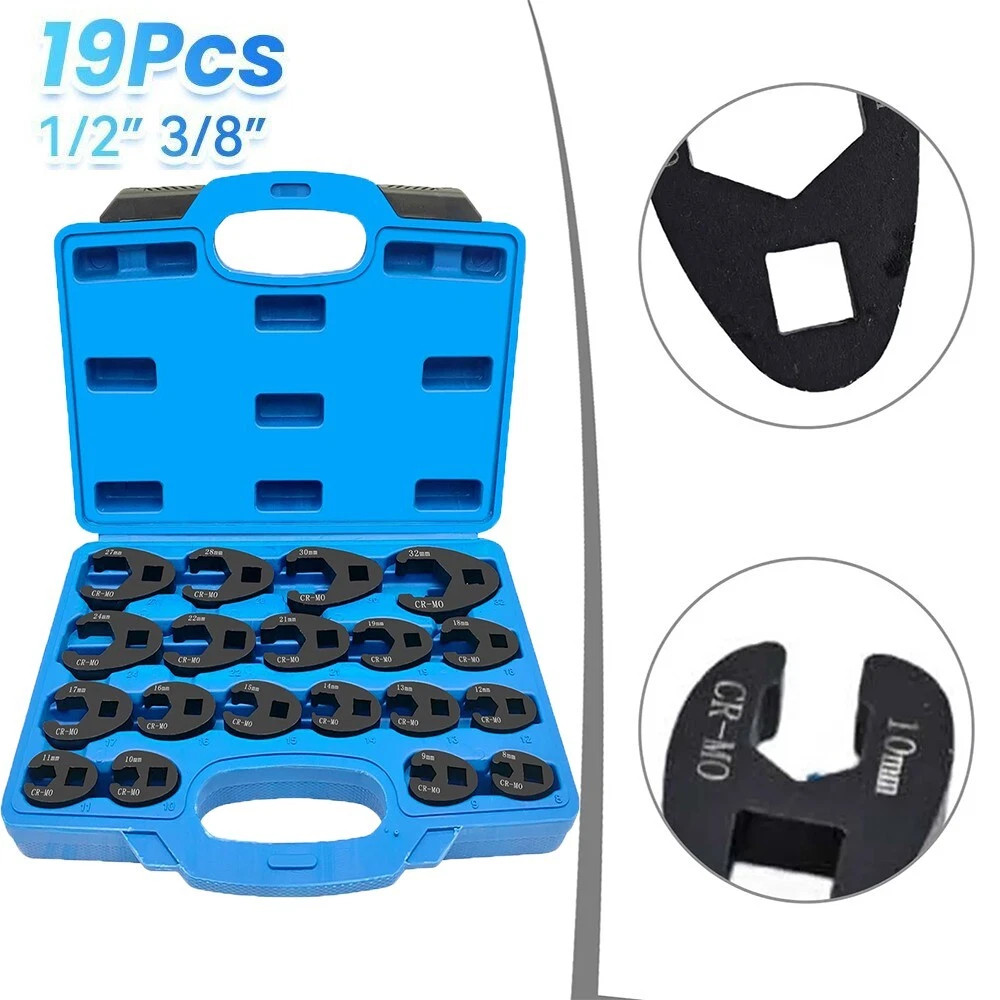 19PCS Crows foot Wrench Set 1/2″ and 3/8” Drive Flare Nut Crowfoot Wrench Set