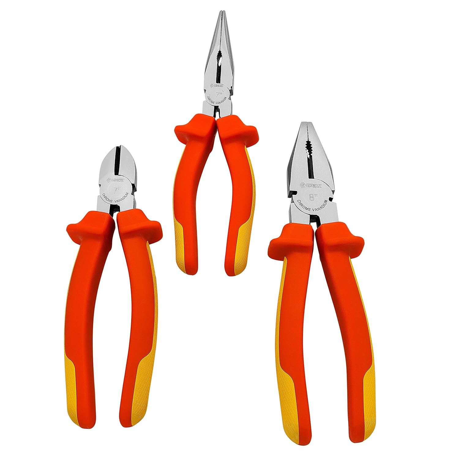 Groz 31570 3 Piece Plier Set with 1000V TPR Grip Chrome