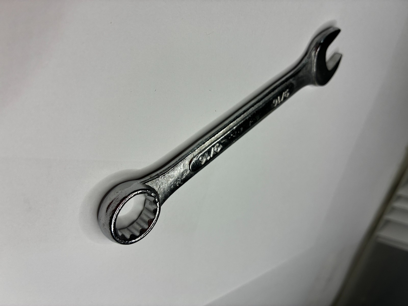 9/16 Inch Combination Wrench Drop Forged Steel 12 Point Box End Used Tool