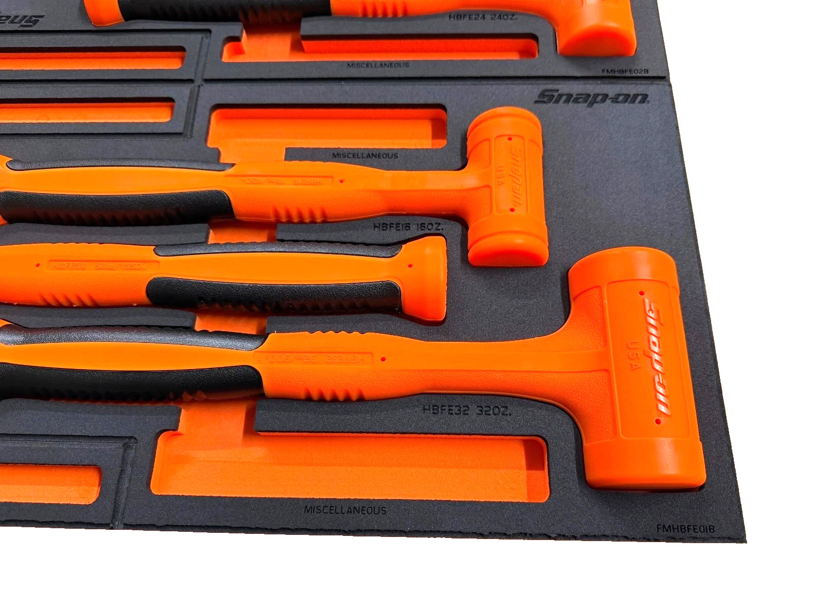 New Snap-on™ HBFE6FO 16 20 24 32 48 56 oz 6-pc Orange Dead Blow Hammer Foam Set