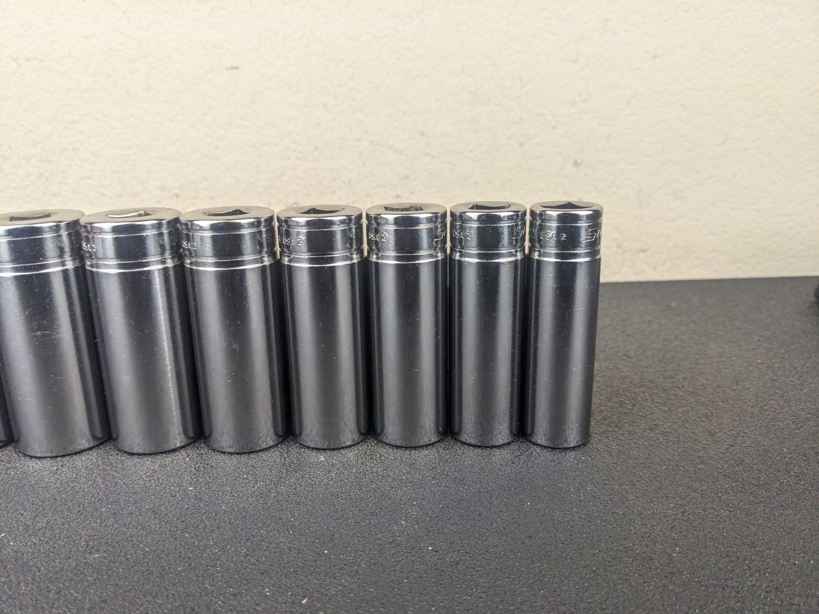 #af708 Snap On Tools NEW 1/2″ Drive Deep Socket Set SAE Chrome 6 Point 1-1/4″