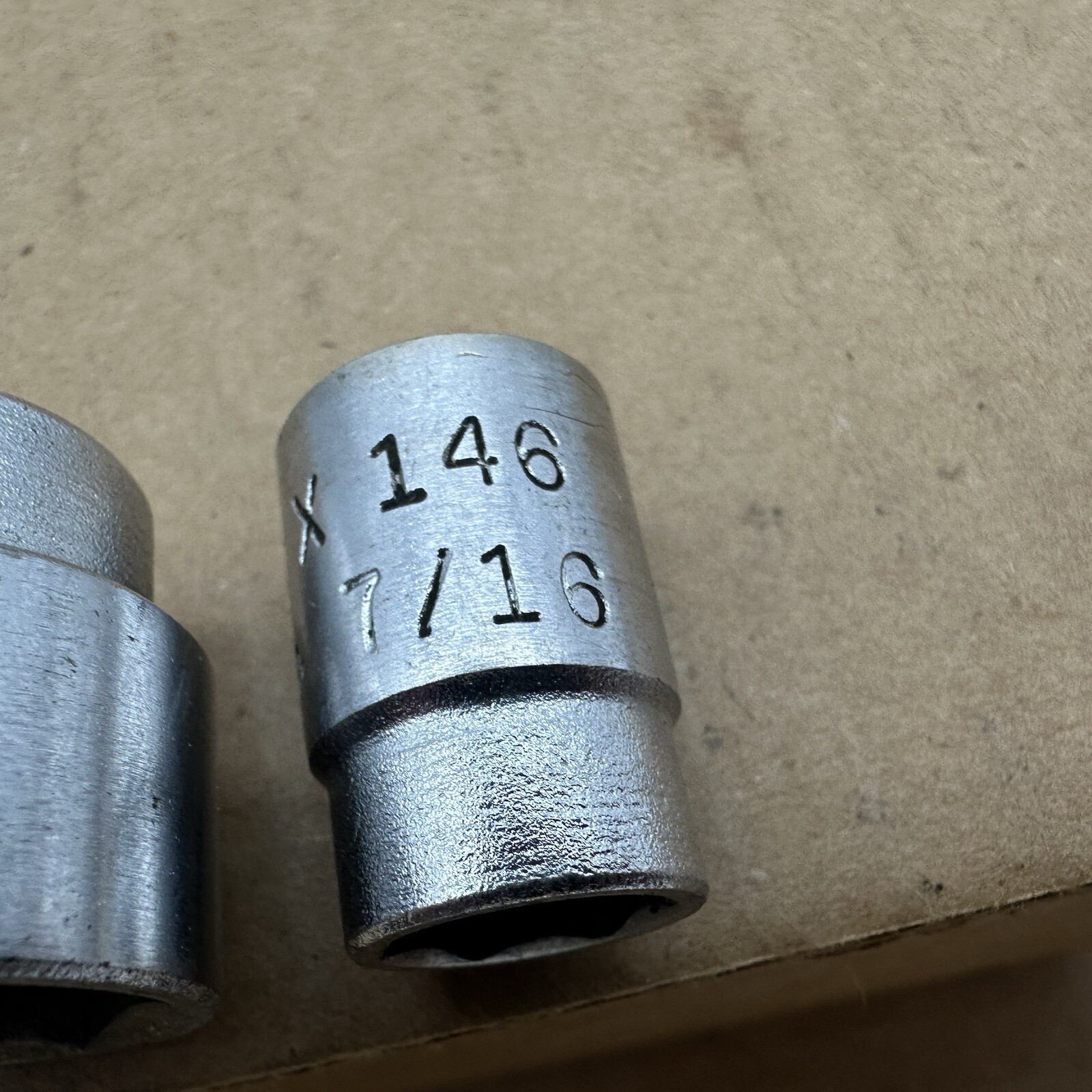 Lot 2 Vintage MAC 3/8″ Drive 6 Point Shallow Sockets USA X246 3/4 X146 7/16” VGC