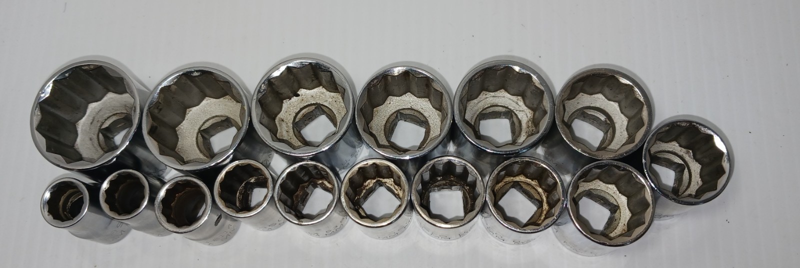 Lot Of 16 Easco / K-D 53 8128 12mm -32mm – Shallow Socket, 1/2” Drive 12 Point