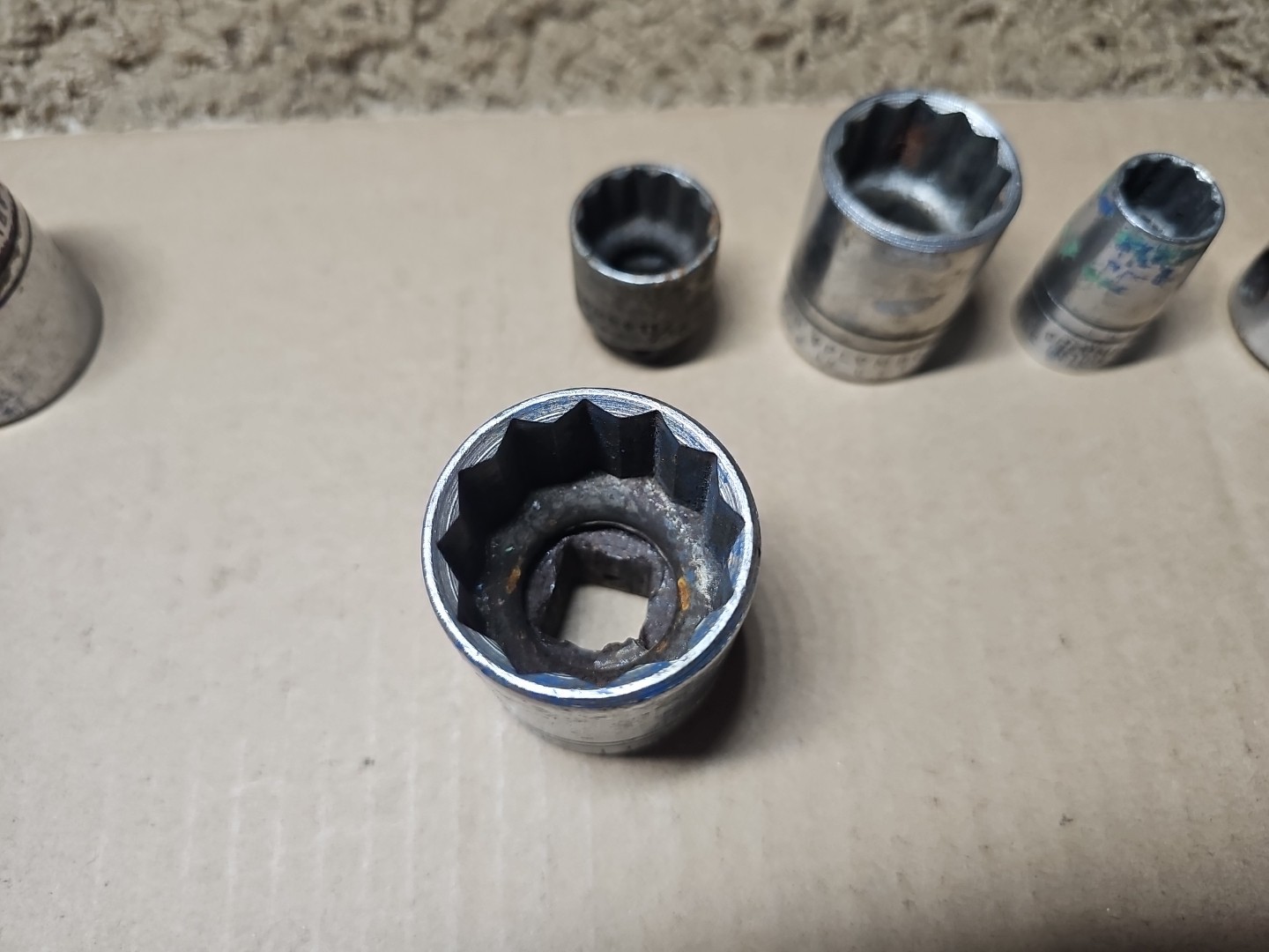 Lot of 7 Vintage Plvmb Plomb Sockets 7/8, 1-1/16, 1-1/8, 1/2