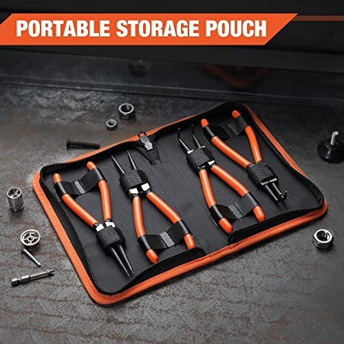 Heavy Duty Snap Ring Pliers Set – 4 PCS Circlip Tools, 7″ Precision Spring Loade