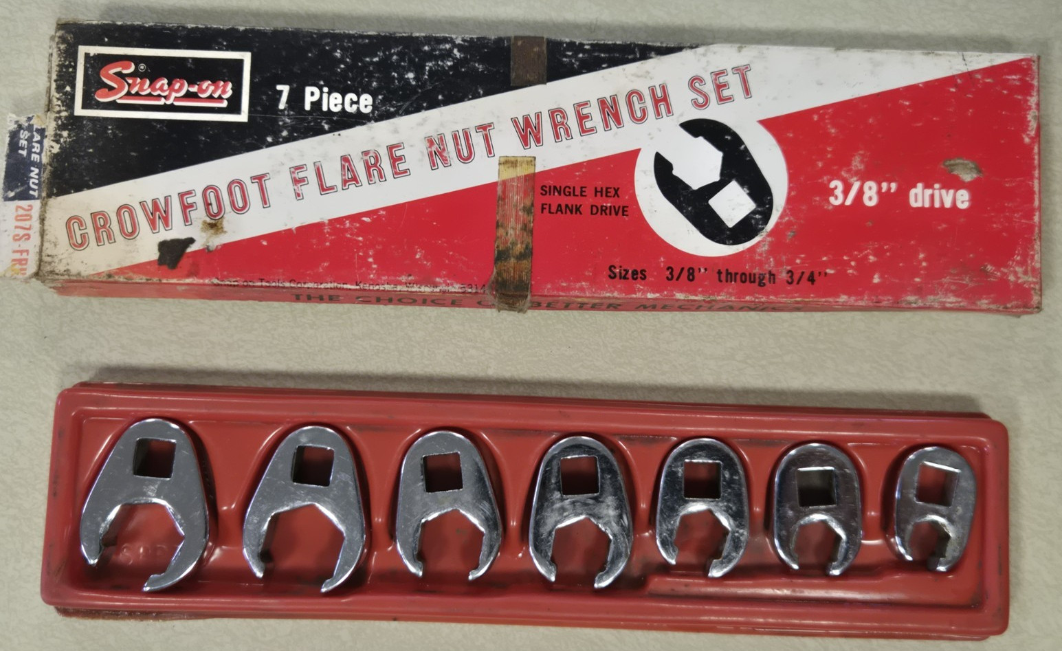 SNAP-ON TOOLS 7 PIECE 3/8 DRIVE SAE. FLARE NUT CROWFOOT WRENCHES 3/8-3/4
