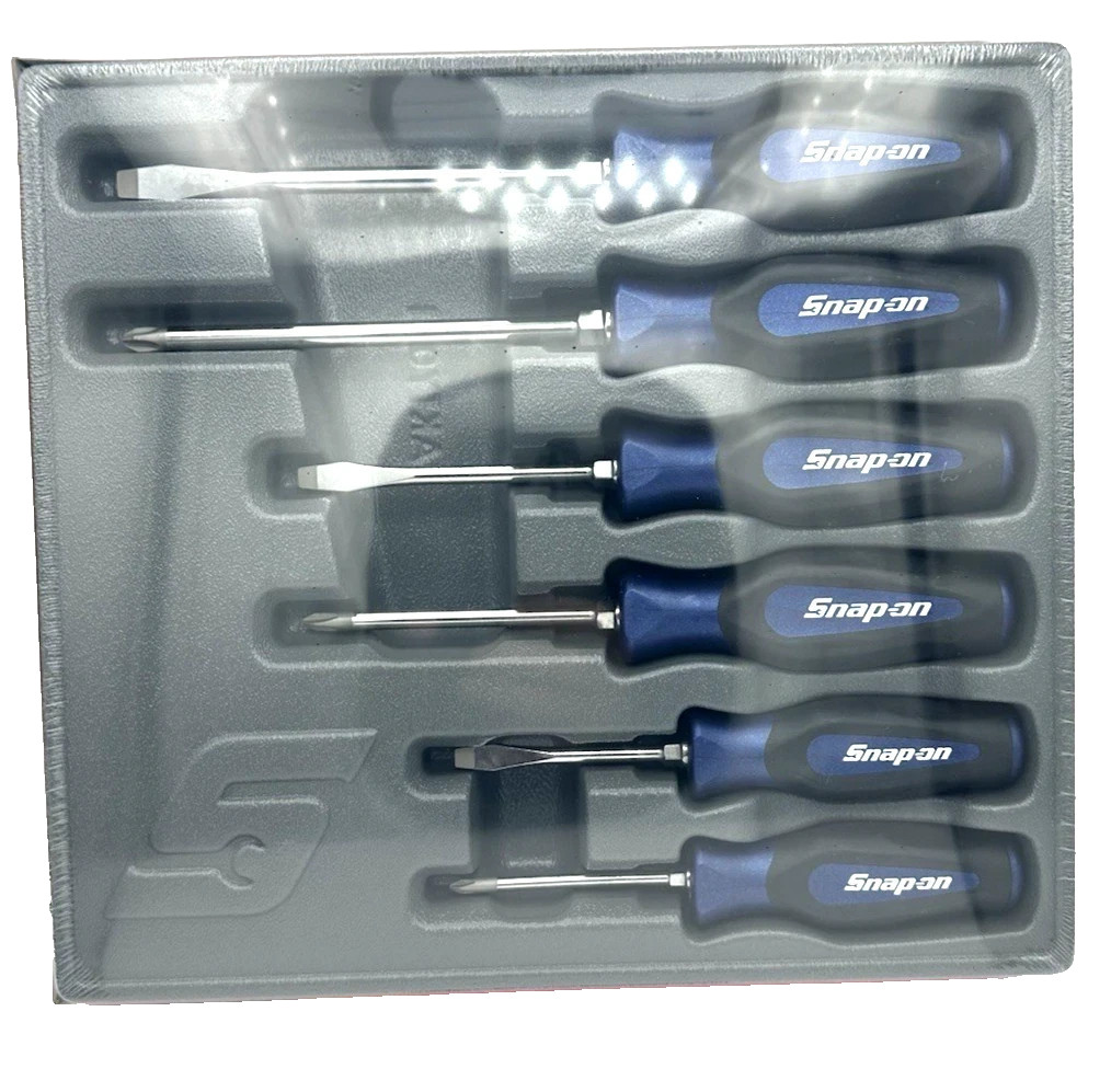 Snap-on Tools 6pc POWER BLUE Soft Grip Combination Screwdriver Set SGDX60BMB NEW