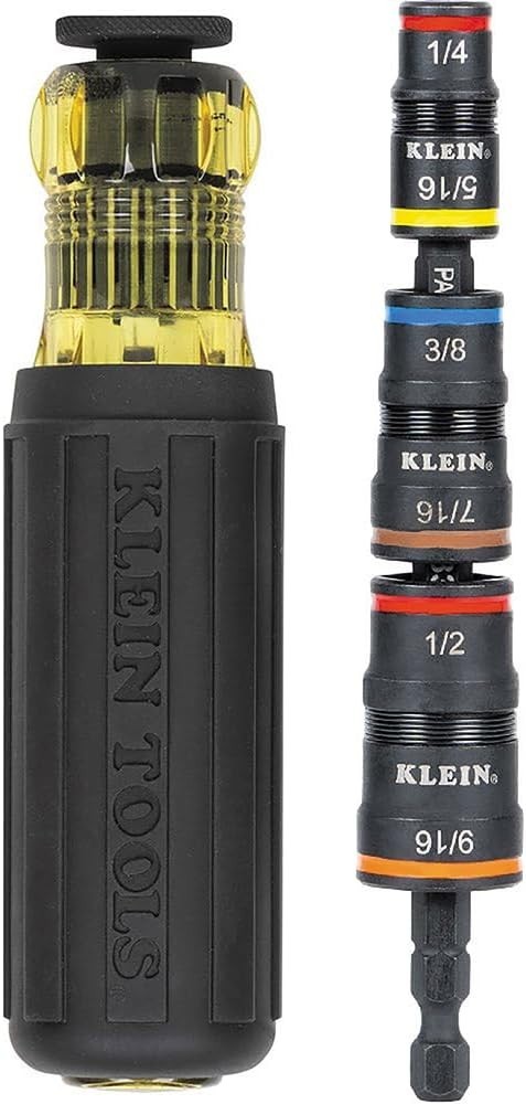 Klein Tools 32910 7-in-1 Impact Driver Flip Socket Set w/ Handle 1/4″ Bit Holder