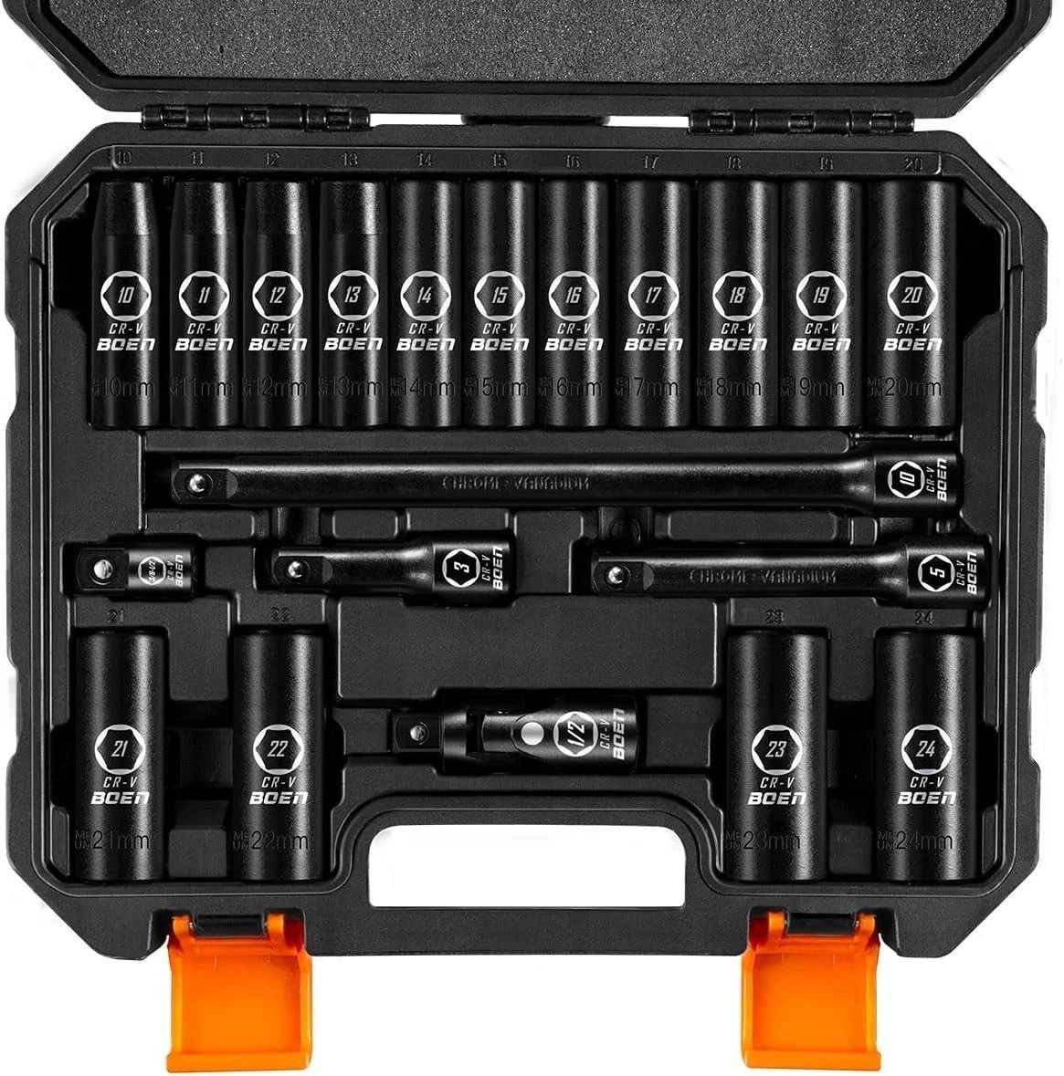 Durable 20-Piece Chrome Vanadium Impact Socket Set with Extensions & Adapter