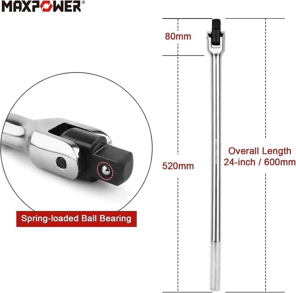 Heavy Duty 3/4 Drive 24-Inch Breaker Bar with Flex Handle – 1041 Ft-Lbs Torque