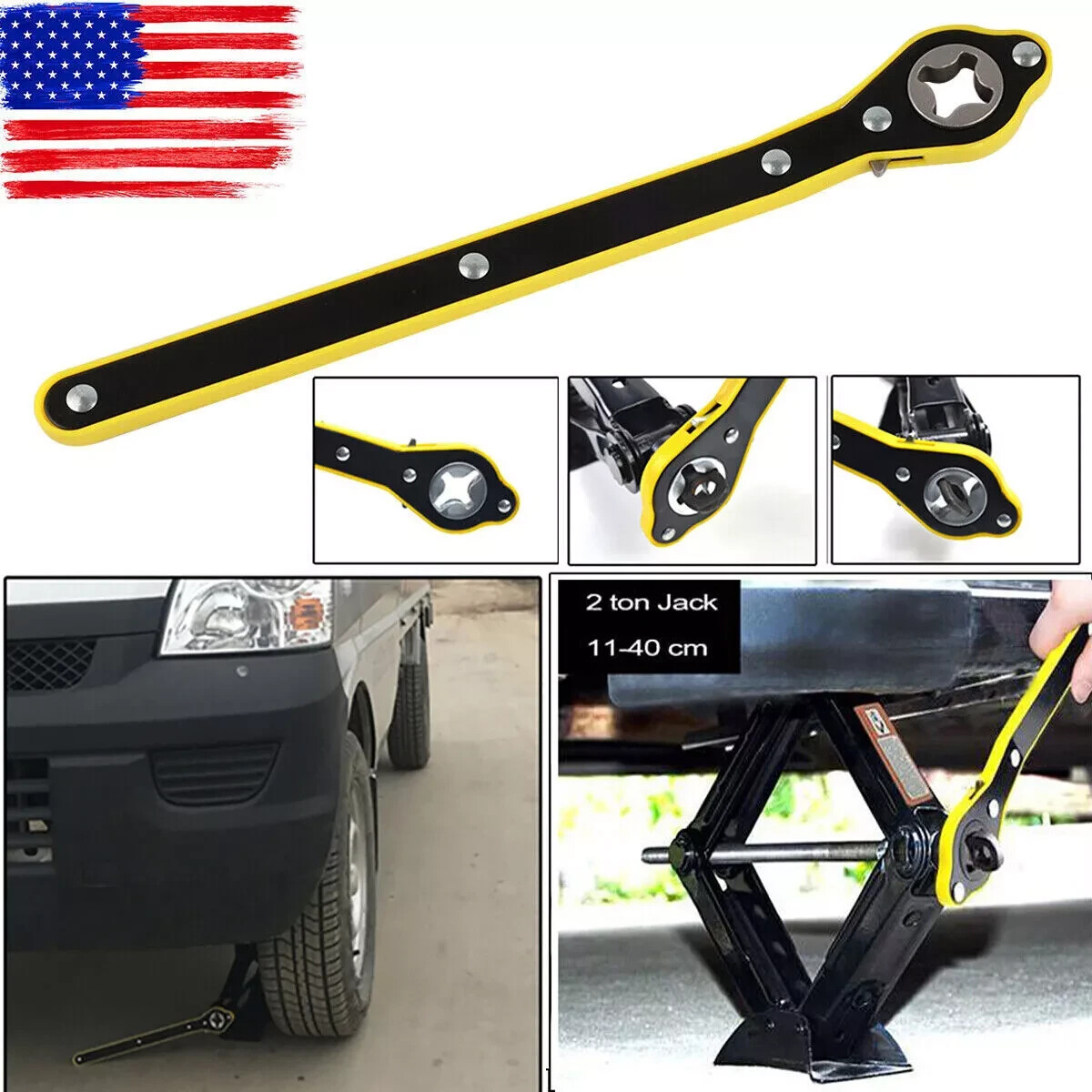 Labor-Saving Car Scissor Jack Ratchet Wrench Tire Wheel Lug Wrench Tool US