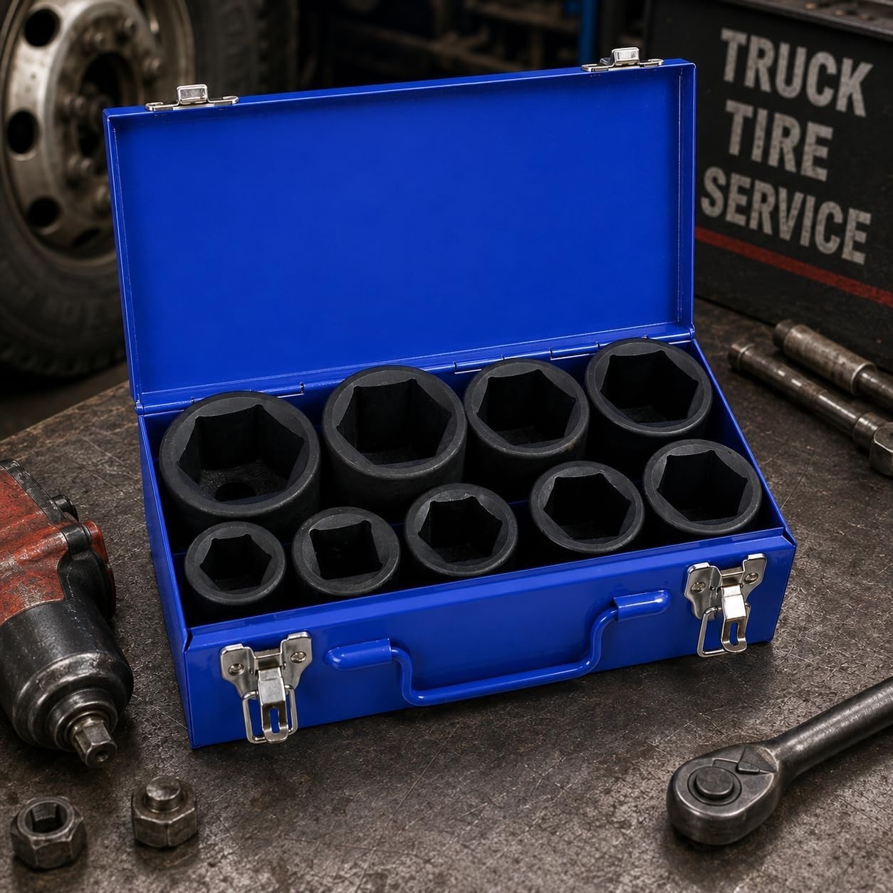 High-Torque 9-Piece Deep Impact Socket Set 1-Inch Drive for Trucks and Machinery
