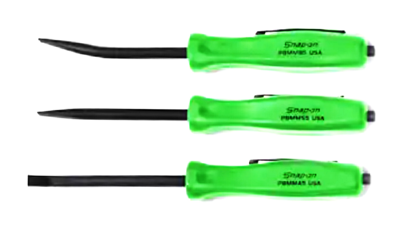 *NEW* Snap-On POCKET PRY BAR SET = 3 PCS *GREEN HANDLES* 5″ LONG ~ MAGNETIC ENDS